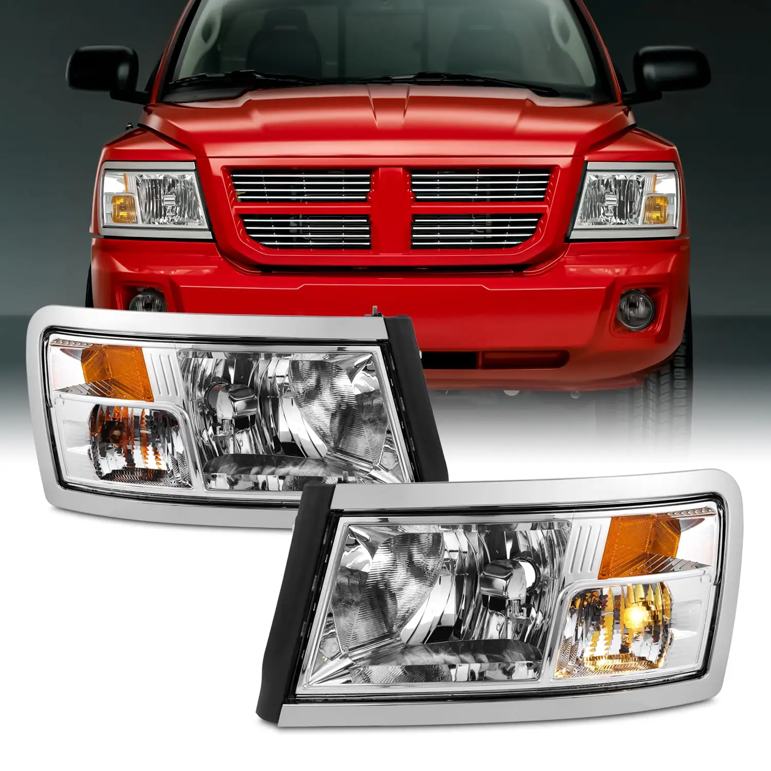 AKKON - Fit 2008 2009 2010 2011 Dodge Dakota 08-11 OE Style Halogen Type Headlights Chrome Driver - Passenger Set