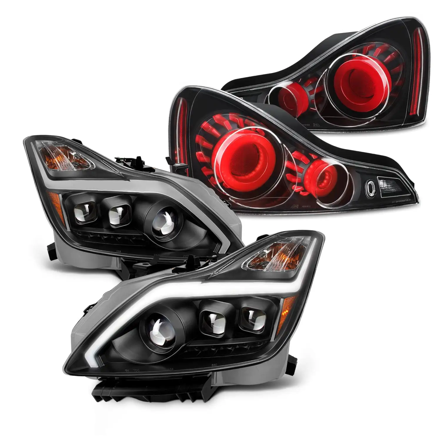 AKKON - Fit 2008-2015 Infiniti G37 / Q60 Premium 3D LED Light Tube Projector Headlights & Tail Lights - [Black Housing]