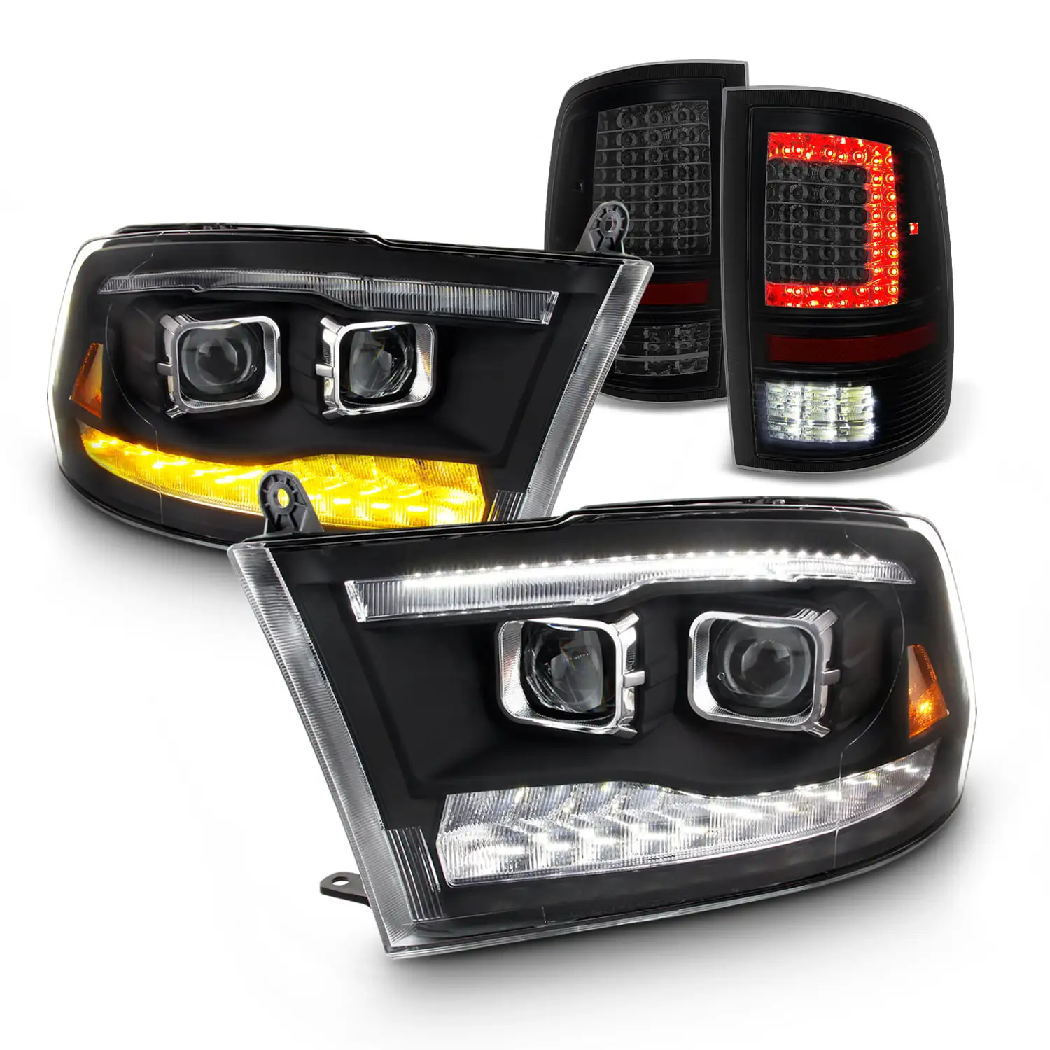 AKKON - Fit 2009-2018 Dodge Ram| Projector Headlight DRL+ Smoked Len LED Combo Tail Light Housing