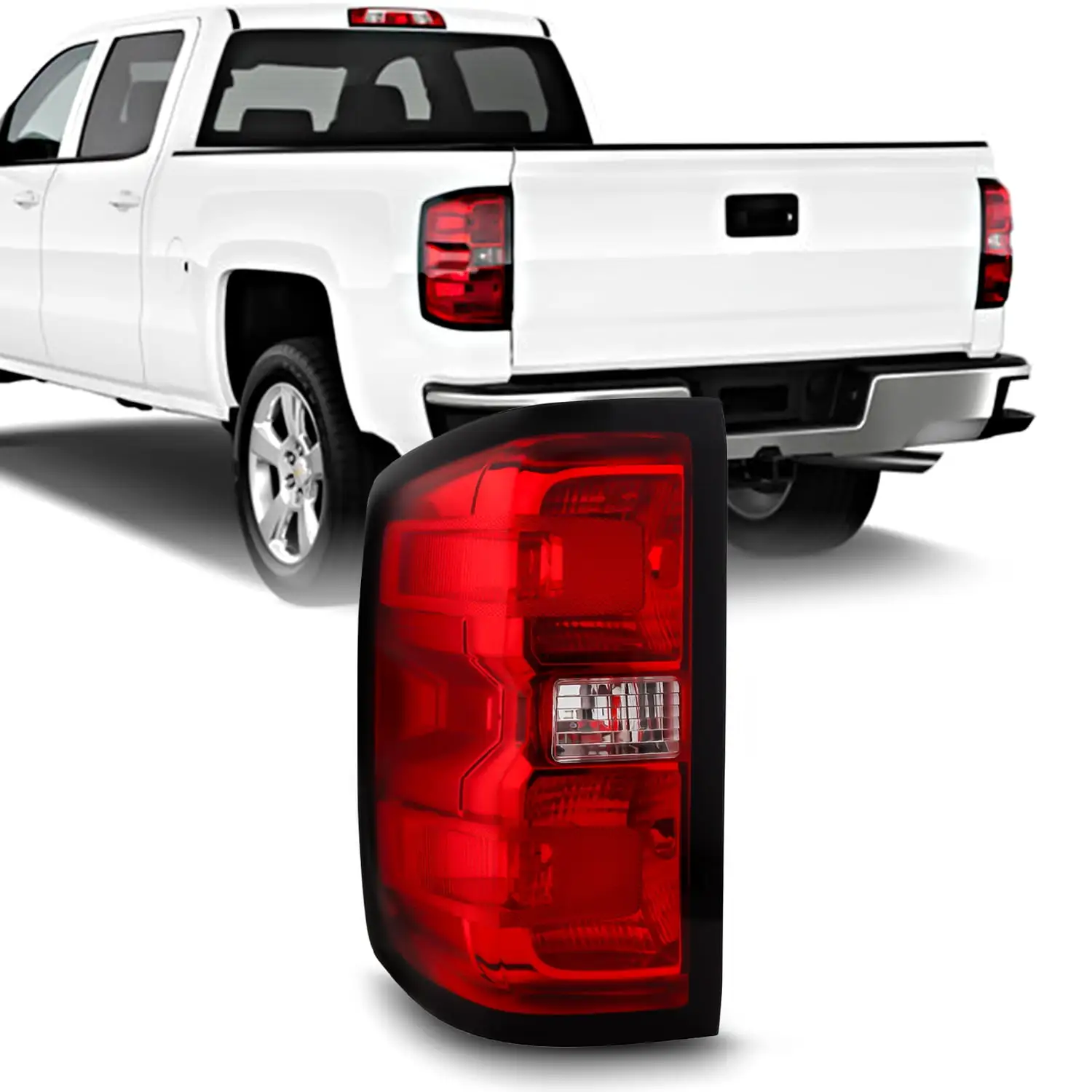 AKKON - Fit 2016 2017 2018 Chevy Silverado 1500 LTZ Pickup Truck LED Tail Light Red Clear Driver Left Side Replacement