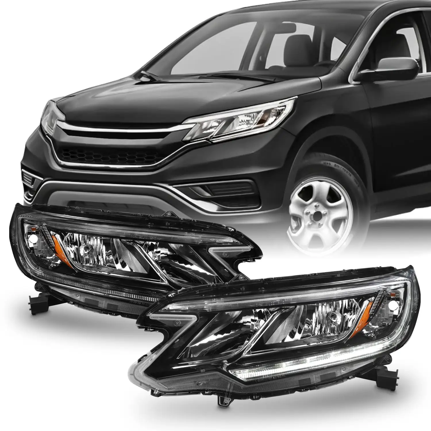 AKKON - Fit 2015-2016 Honda CRV Halogen Type w/LED DRL Models OE Style Headlight Headlamp Assembly Set