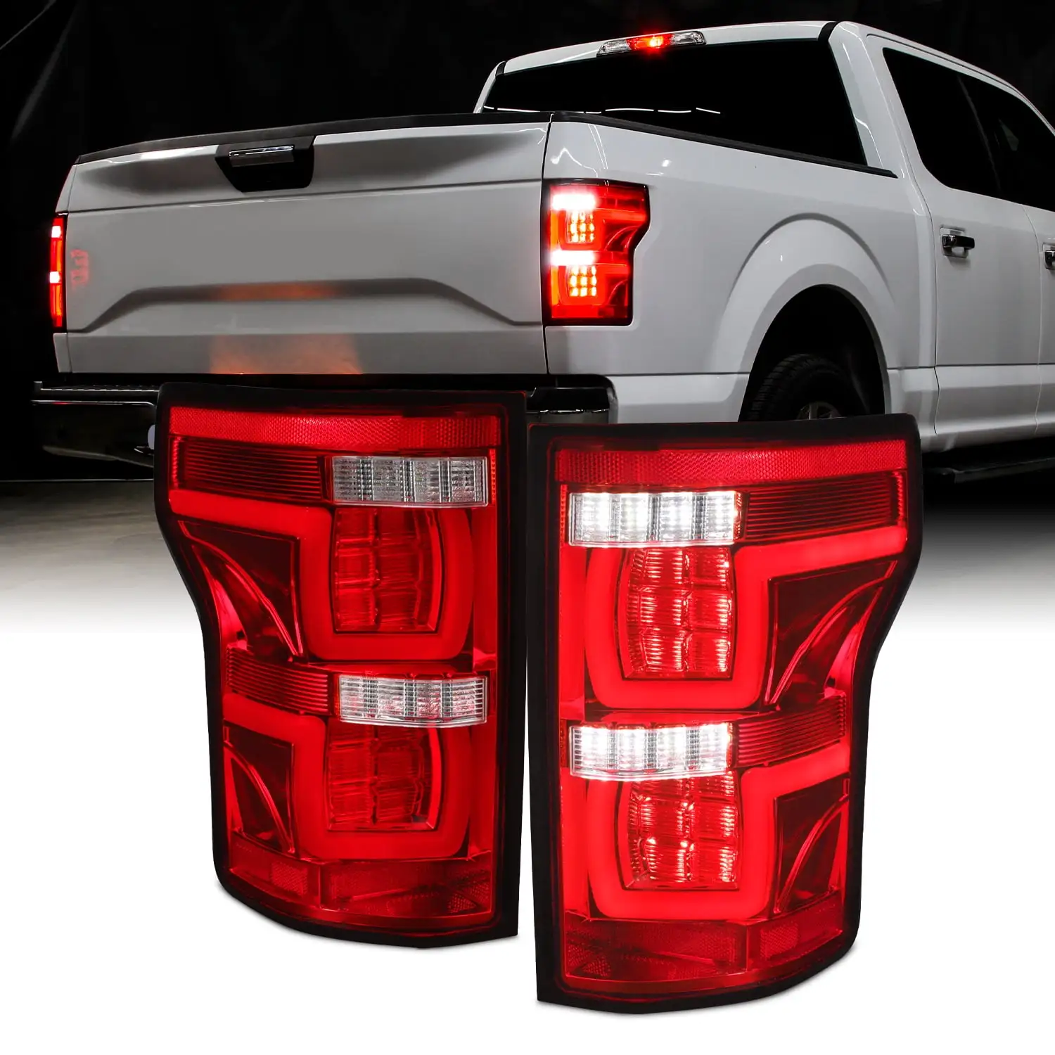 AKKON - Fit 2000-2006 Chevy Suburban 1500 Tahoe GMC Yukon XL 2500 Full LED Running Reverse [C-Tube] Red Clear Tail Light