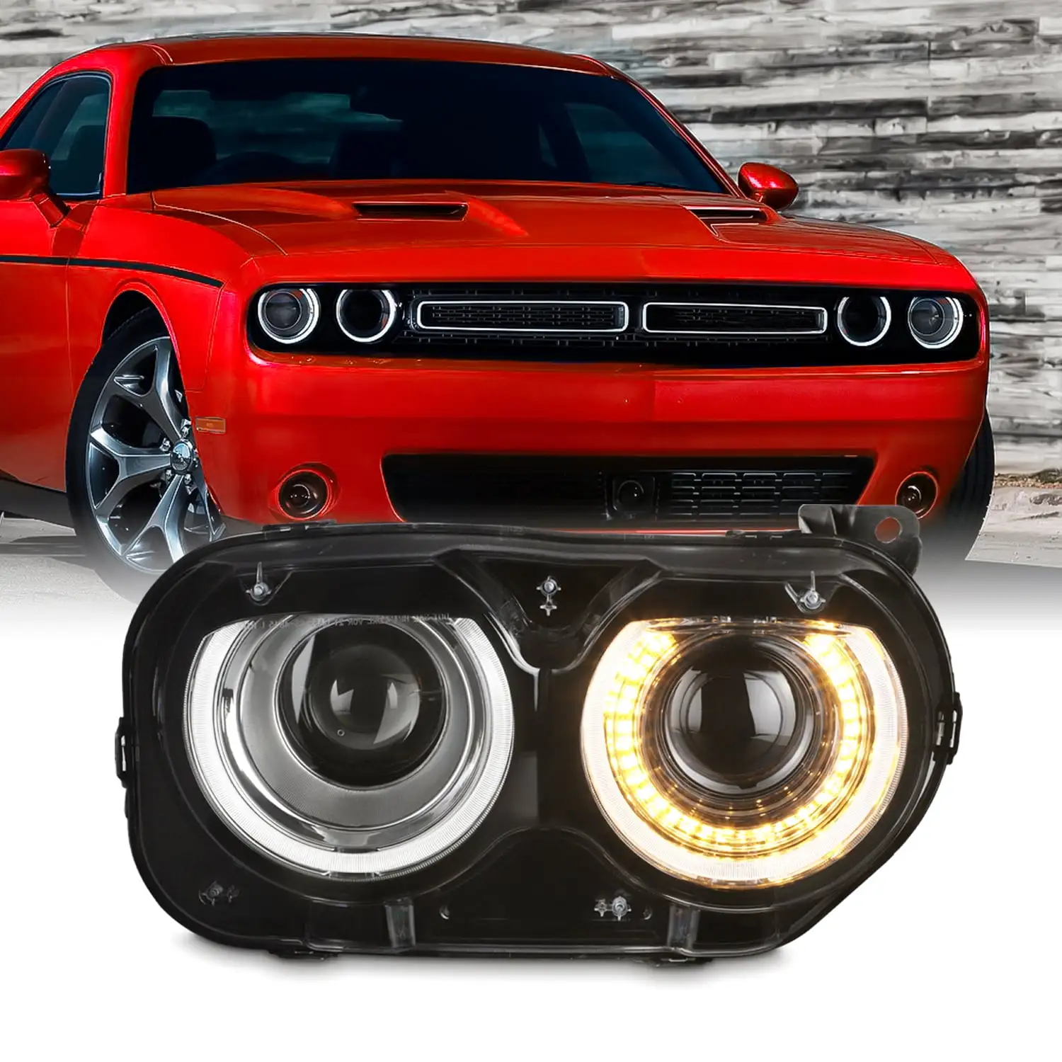 AKKON - Fit 2015-2020 Dodge Challenger HID/Xenon Dual Beam Switchback w/LED DRL Projector Headlight Right Passenger Side