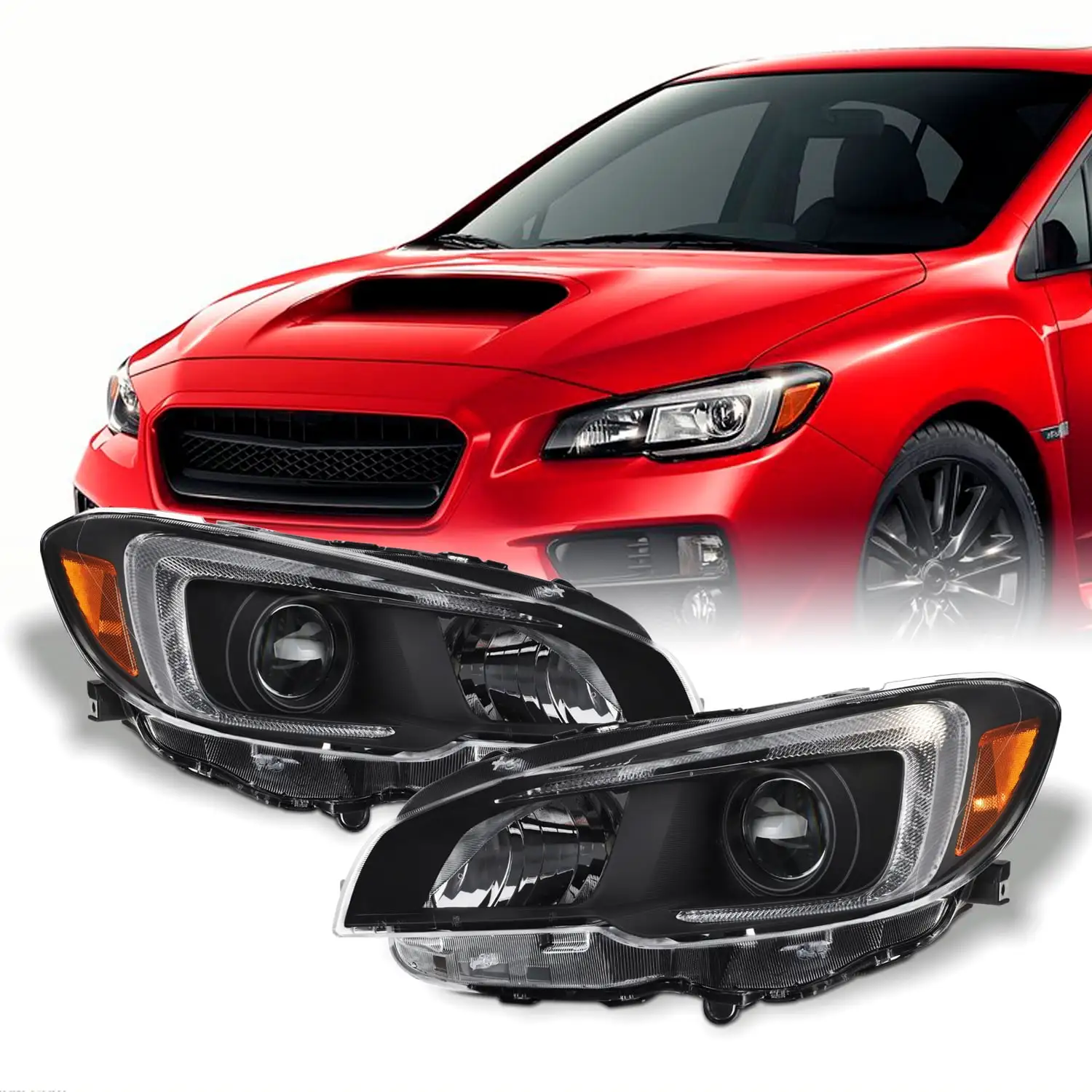 AKKON - Fit 2015-2021 Subaru WRX / STI OE Factory Style Projector Headlights Black Housing Assemblies with Amber Reflector