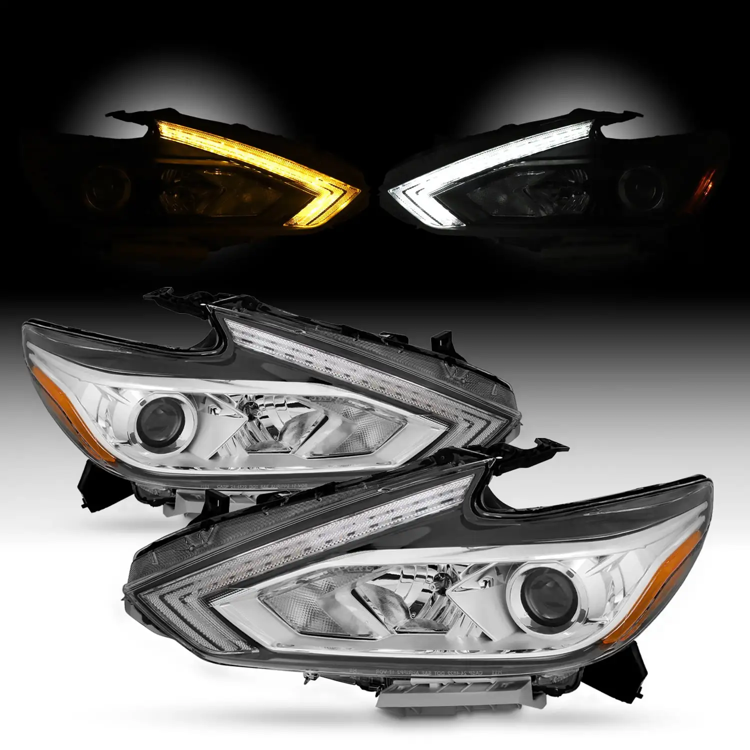 AKKON - Fit 2016 2017 2018 Altima 4-Door [Halogen Type] LED/DRL Switchback Daytime Signal Projector Headlights - Chrome Pair