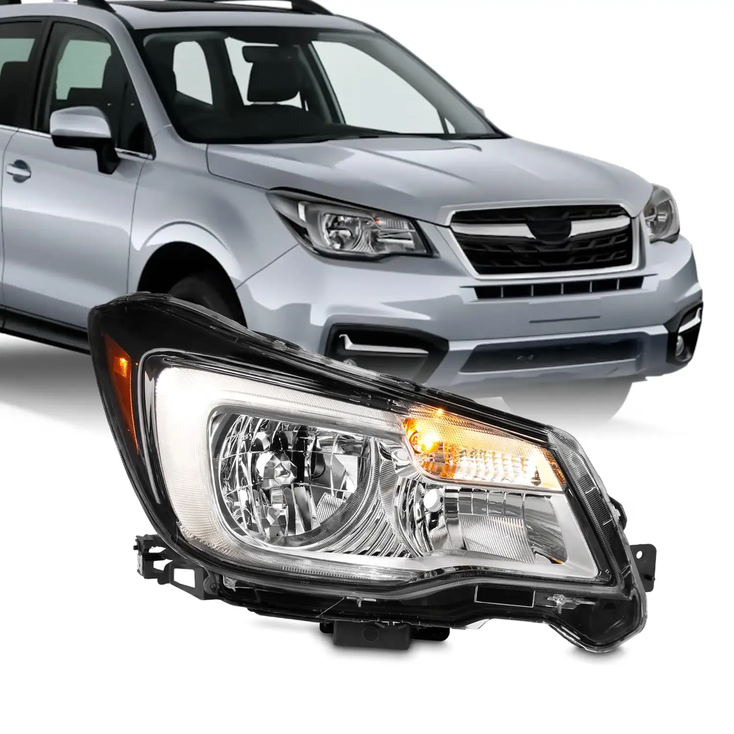 AKKON - Fit 2017-2018 Subaru Forester 17-18 OE Style Halogen Headlight Headlamp Chrome Assembly Passenger Right Side