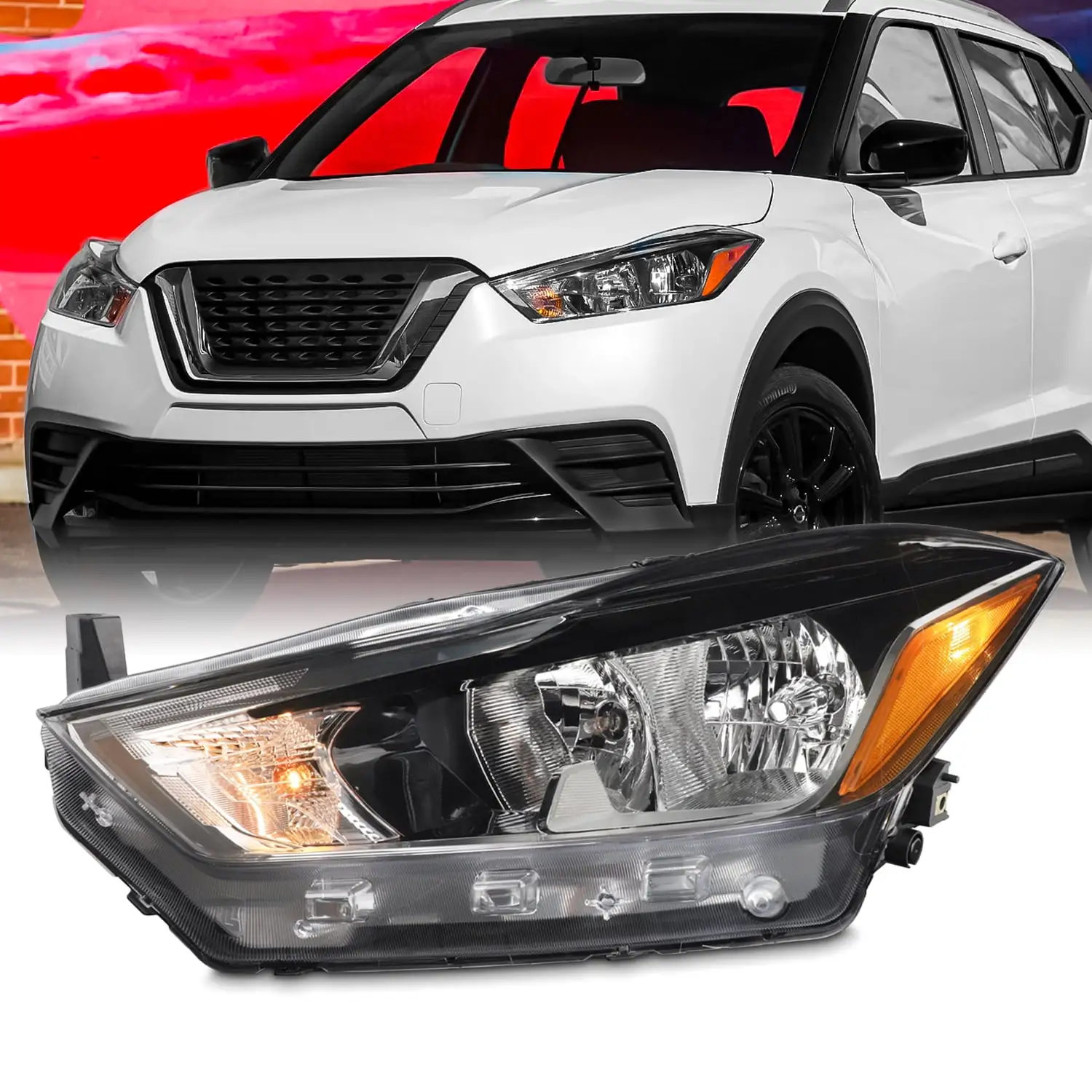 AKKON - Fit 2018 2019 2020 Nissan Kicks S / SV Model Halogen Type Projector Headlight Left Driver Side Assembly