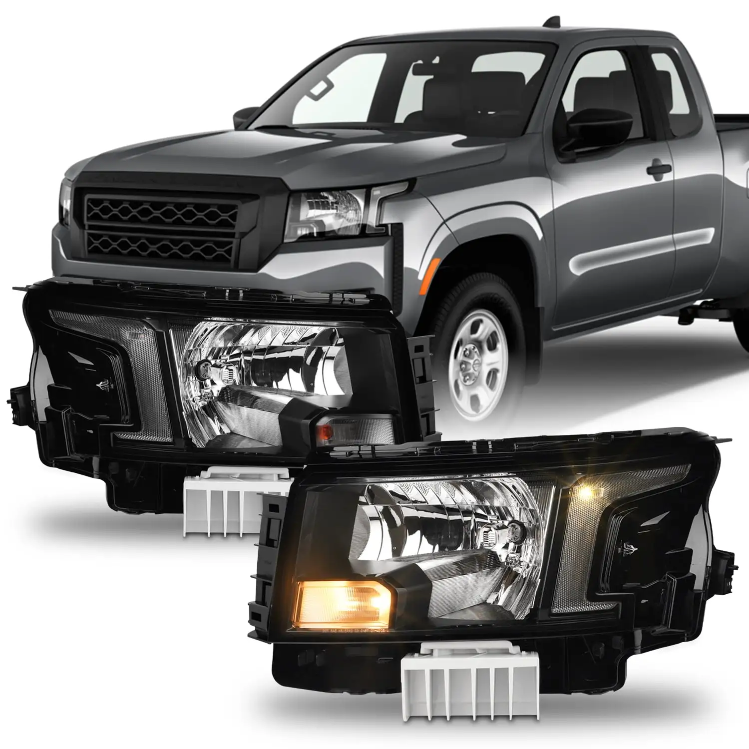 AKKON - Fit 2022 2023 Nissan Frontier 22-23 Halogen Type Headlights Headlight OE Style Black Housing Assembly Pair/Set