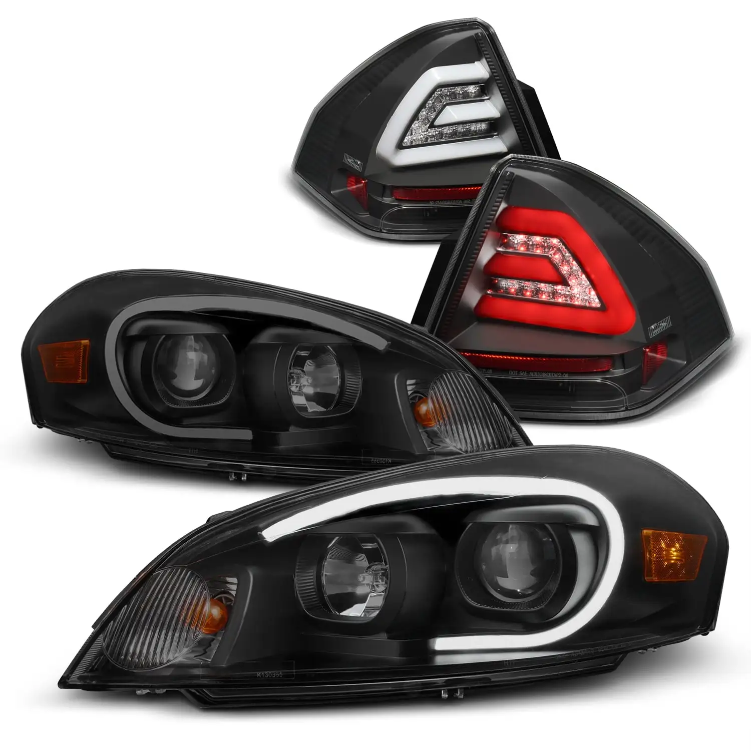 AKKON - Fits 06-13 Impala | 14-16 Impala Limited Black Smoked Light Tube Projector Headlamps + Black LED Tail Lamps