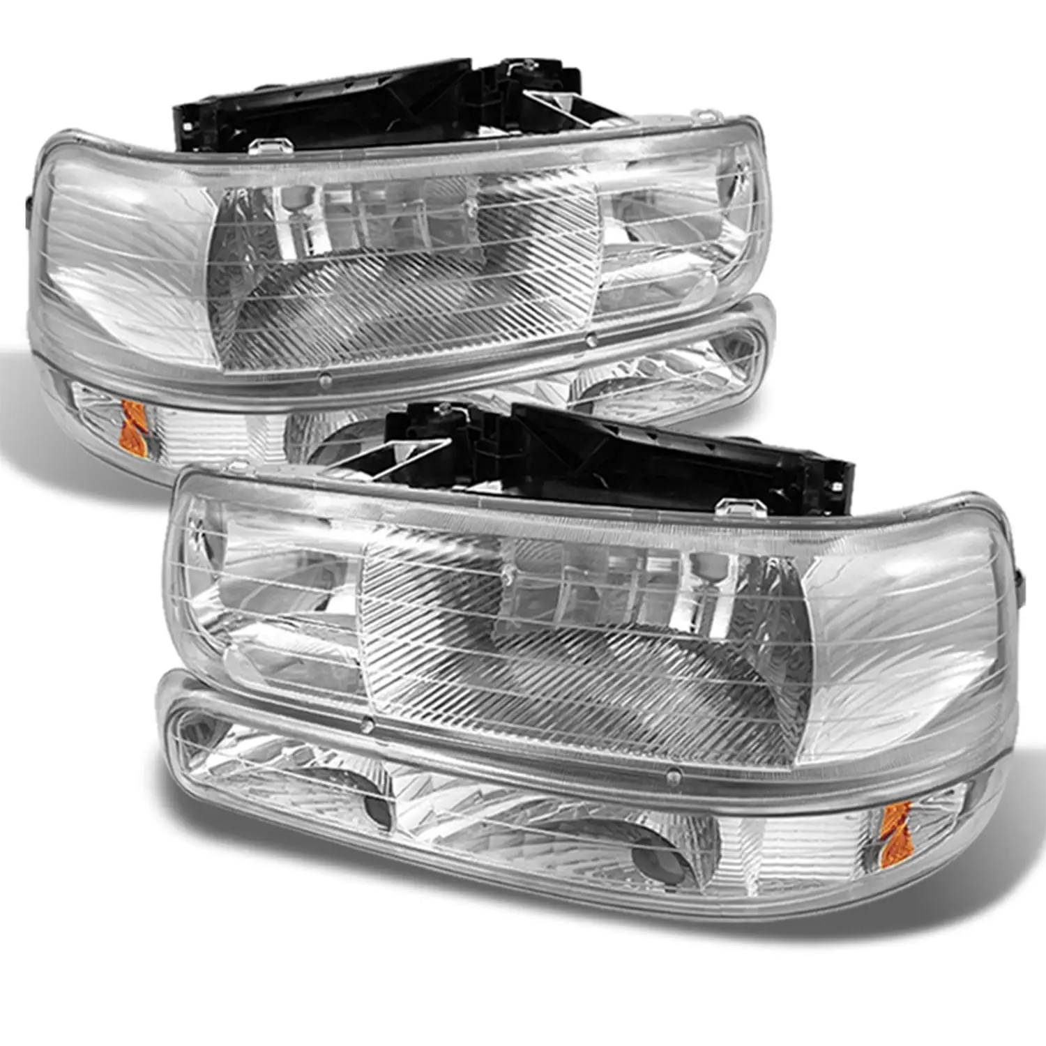 AKKON - Fits 1999-2002 Chevy Silverado 2000-2006 Suburban 1500/ 2500 Tahoe Chrome Headlights+ Bumper Turn Signal Lamp Pair LH+RH