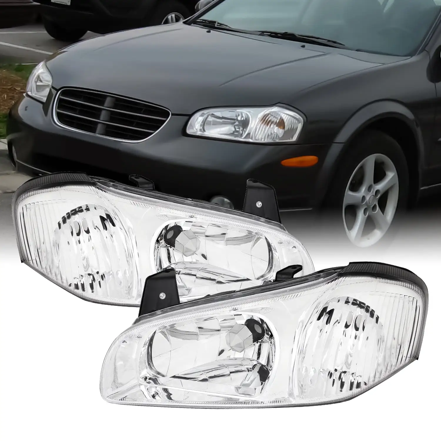 AKKON - Fits 2000 2001 Maxima Headlights Front Headlamps Pair Direct Replacement