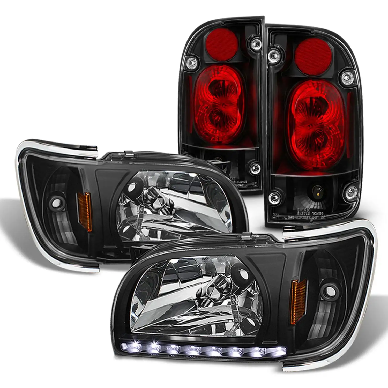 AKKON - Fits 2001 2002 2003 2004 Toyota Tacoma LED Black Headlights w/ Corner Light + JDM Style Tail Brake Lamp Pair Left+Right