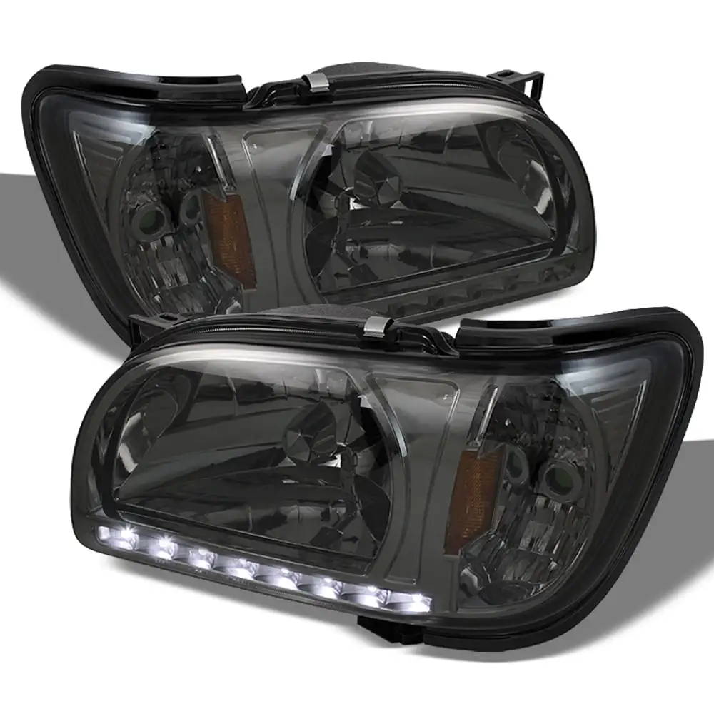 AKKON - Fits 2001 2002 2003 2004 Toyota Tacoma Pickup Truck 1 Piece Smoked Headlights [w/ Black Trim] Corner Signal Lamps