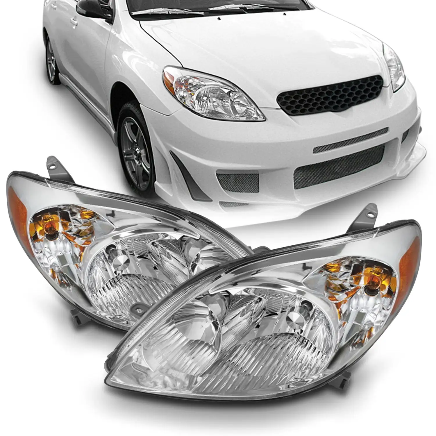 AKKON - Fits 2003-2008 Toyota Matrix Wagon 4Door Chrome Headlights Pair Left Driver+Right Passenger Replacement