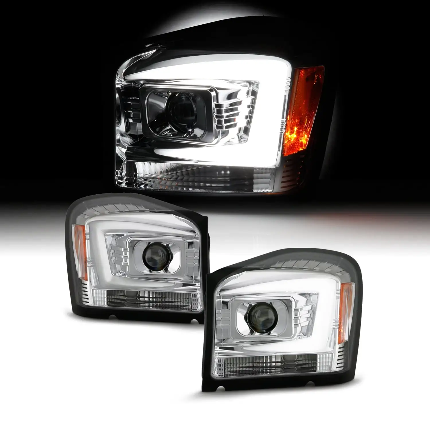 AKKON - Fits 2004 2005 2006 Dodge Durango LED [C-Tube] Projector Chrome Headlights Pair Driver Left + Passenger Right