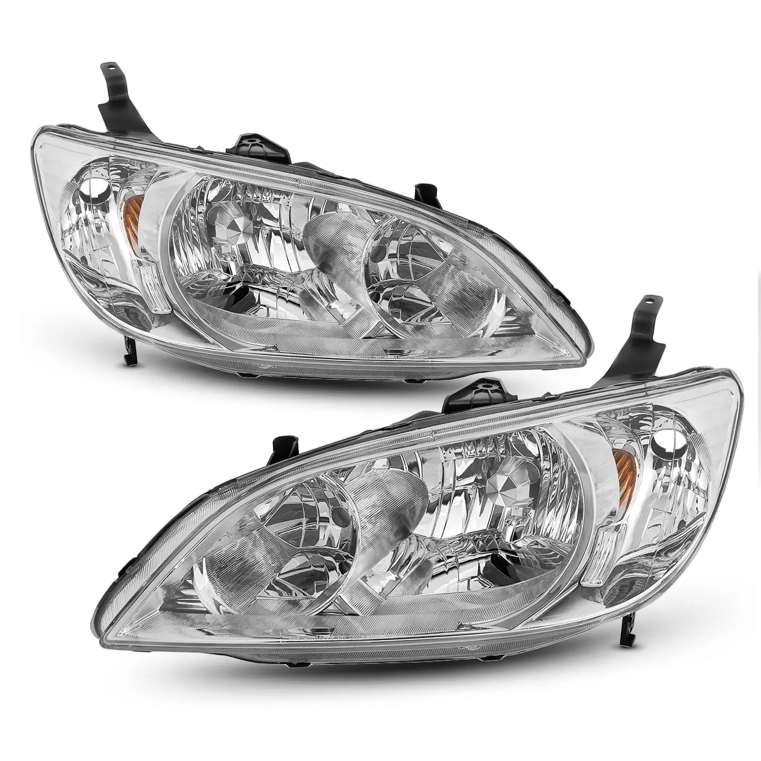 AKKON - Fits 2004 2005 Honda Civic Headlights Front Headlamps Pair Direct Replacement