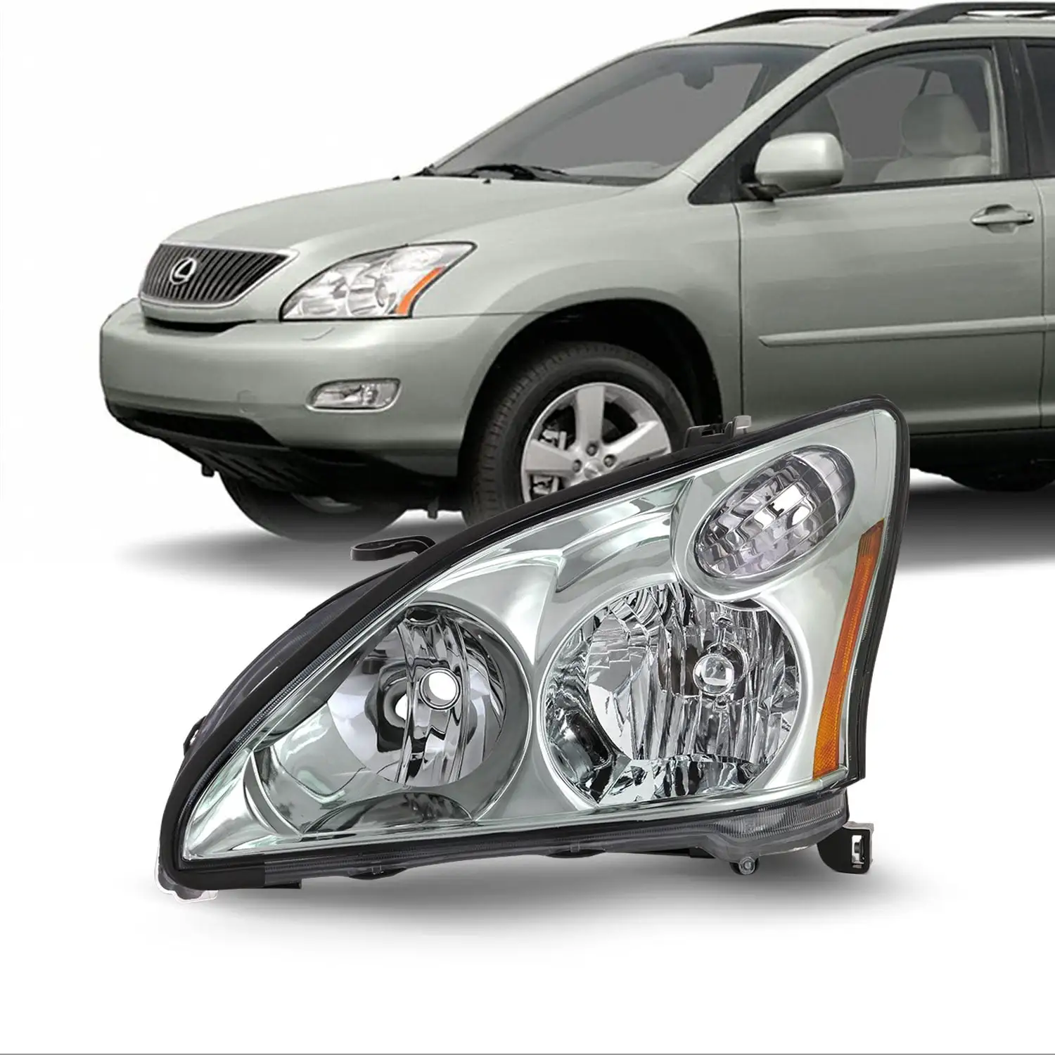 AKKON - Fits 2004-2006 Lexus RX330 2006-2009 RX350 2006-2008 RX400h [Halogen Type] Headlight Chrome Headlamp Driver Left Side