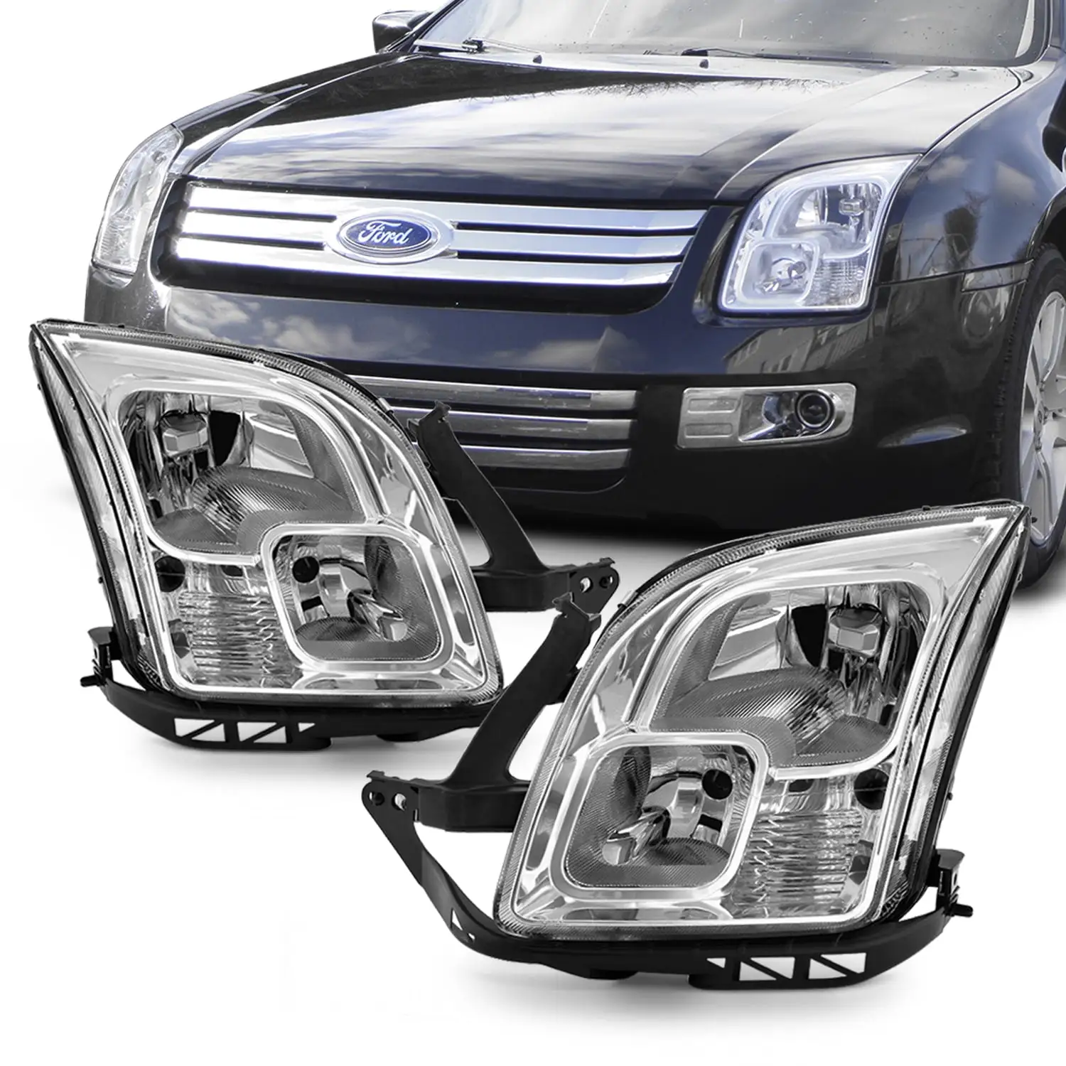 AKKON - Fits 2006-2009 Ford Fusion Original Manufacturer Style Headlights Assembly Chrome Housing Clear Lens