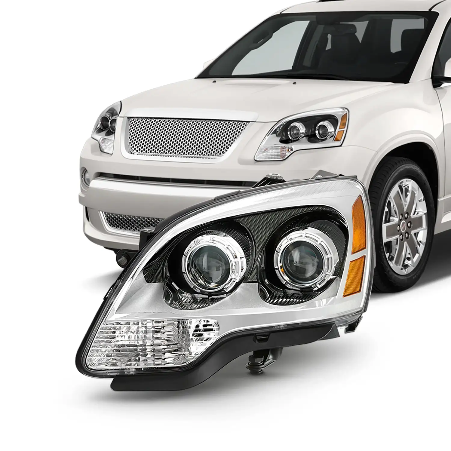 AKKON - Fits 2007 2008 2009 2010 2011 2012 GMC Acadia Projector [Halogen Type] Chrome Headlight Driver Left Side Replacement