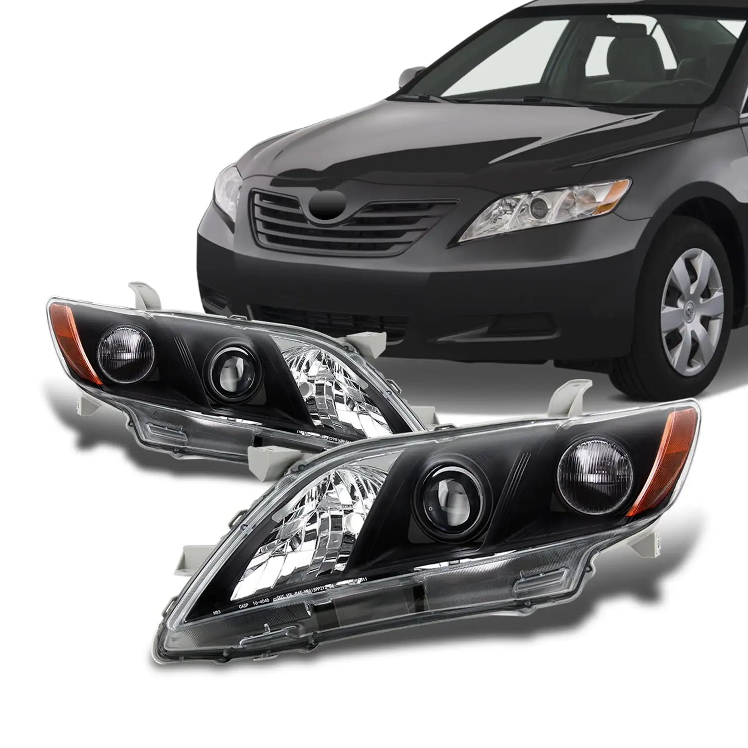 AKKON - Fits 2007-2009 Toyota Camry Sedan [Halogen Type] Projector Headlights Black Headlamps Pair Left Driver+Right Passenger