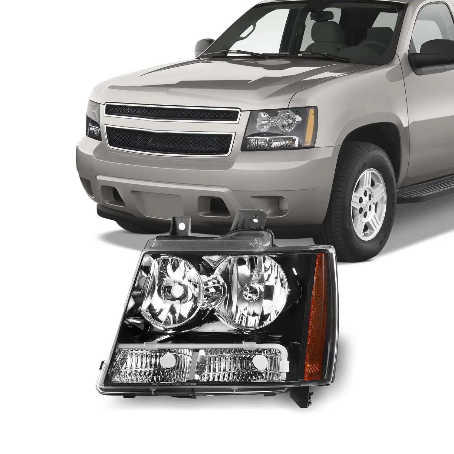 AKKON - Fits 2007-2013 14 Chevy Tahoe Suburban Avalanche Model Black Headlights [Halogen Type] Left Driver Side