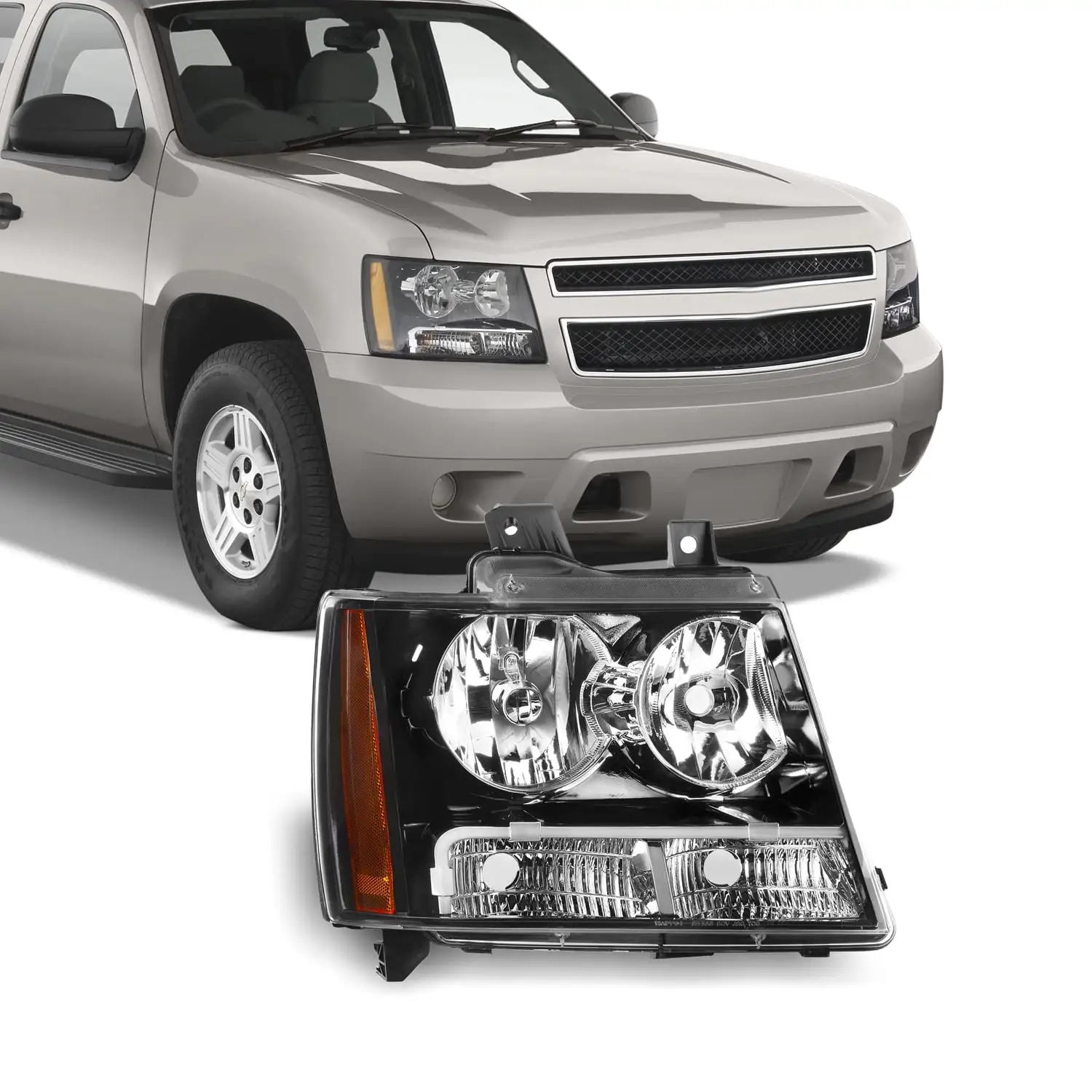 AKKON - Fits 2007-2013 14 Chevy Tahoe Suburban Avalanche Model Black Headlights [Halogen Type] Right Passenger Side