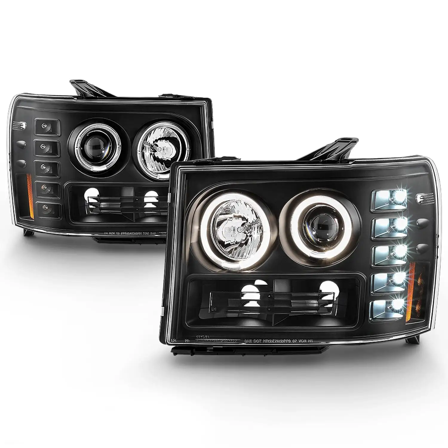 AKKON - Fits 2007-2013 Sierra 1500 & 2007-14 Sierra 2500HD 3500 HD LED Halo Projector Headlights - Pair Replacement