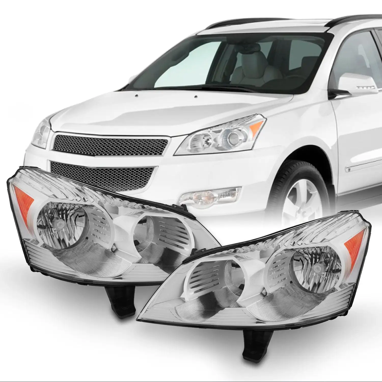 AKKON - Fits 2009 2010 2011 2012 Chevy Traverse Headlights Headlamps Direct Replacement Set