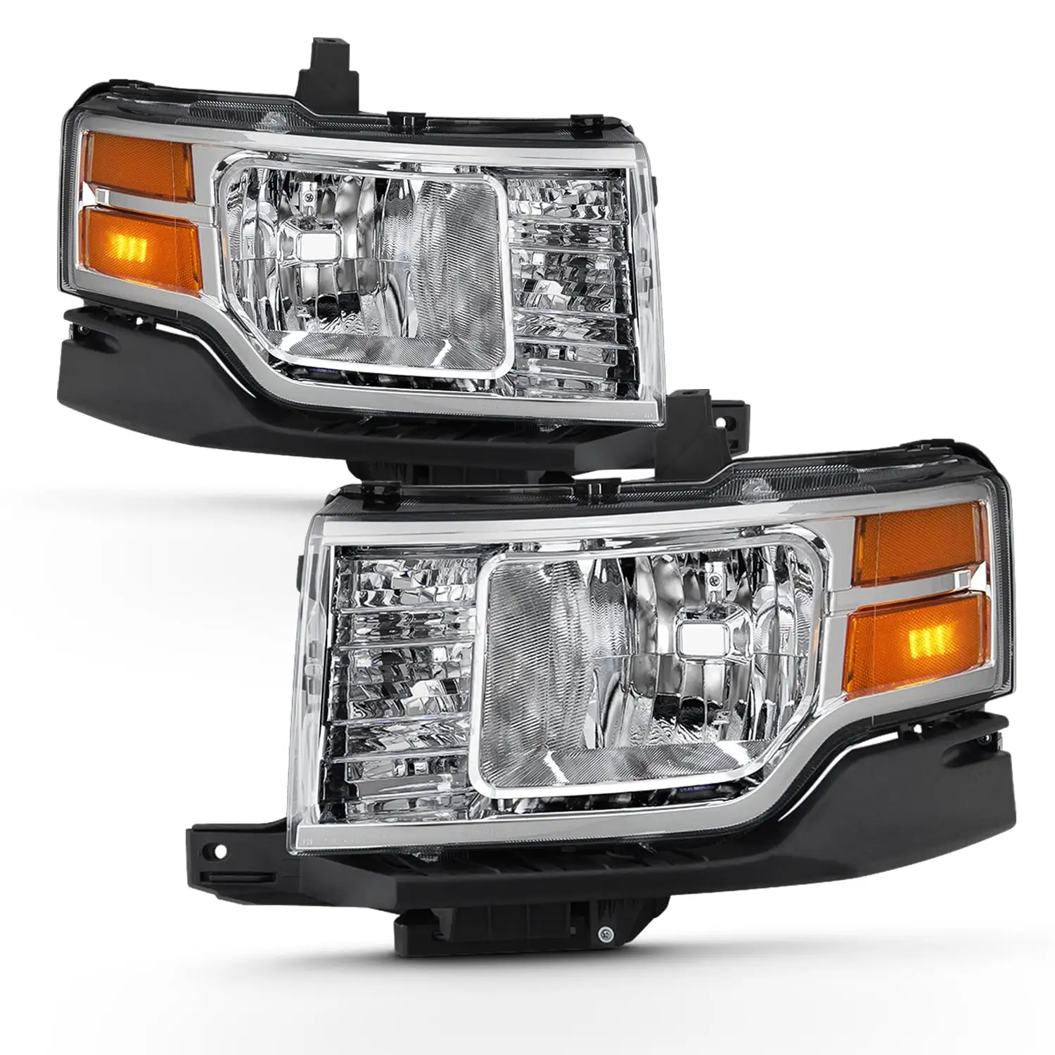 AKKON - Fits 2009 2010 2011 2012 Ford Flex SE SEL [Halogen Type] Chrome Headlight w/ Amber Side Signal Lamp Pair Left+Right