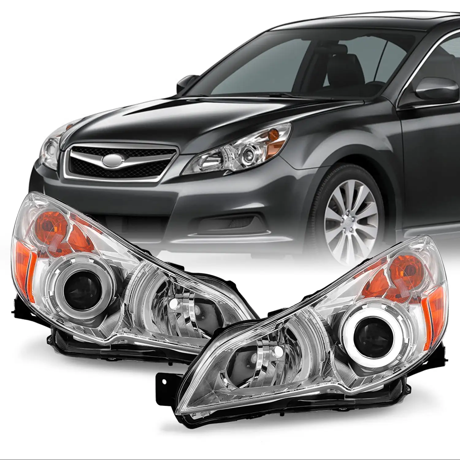 AKKON - Fits 2010-2014 Subaru Legacy 10-14 Outback Sedab Wagon Models Halogen Type Chrome Headlights Pair Left+Right Replacement