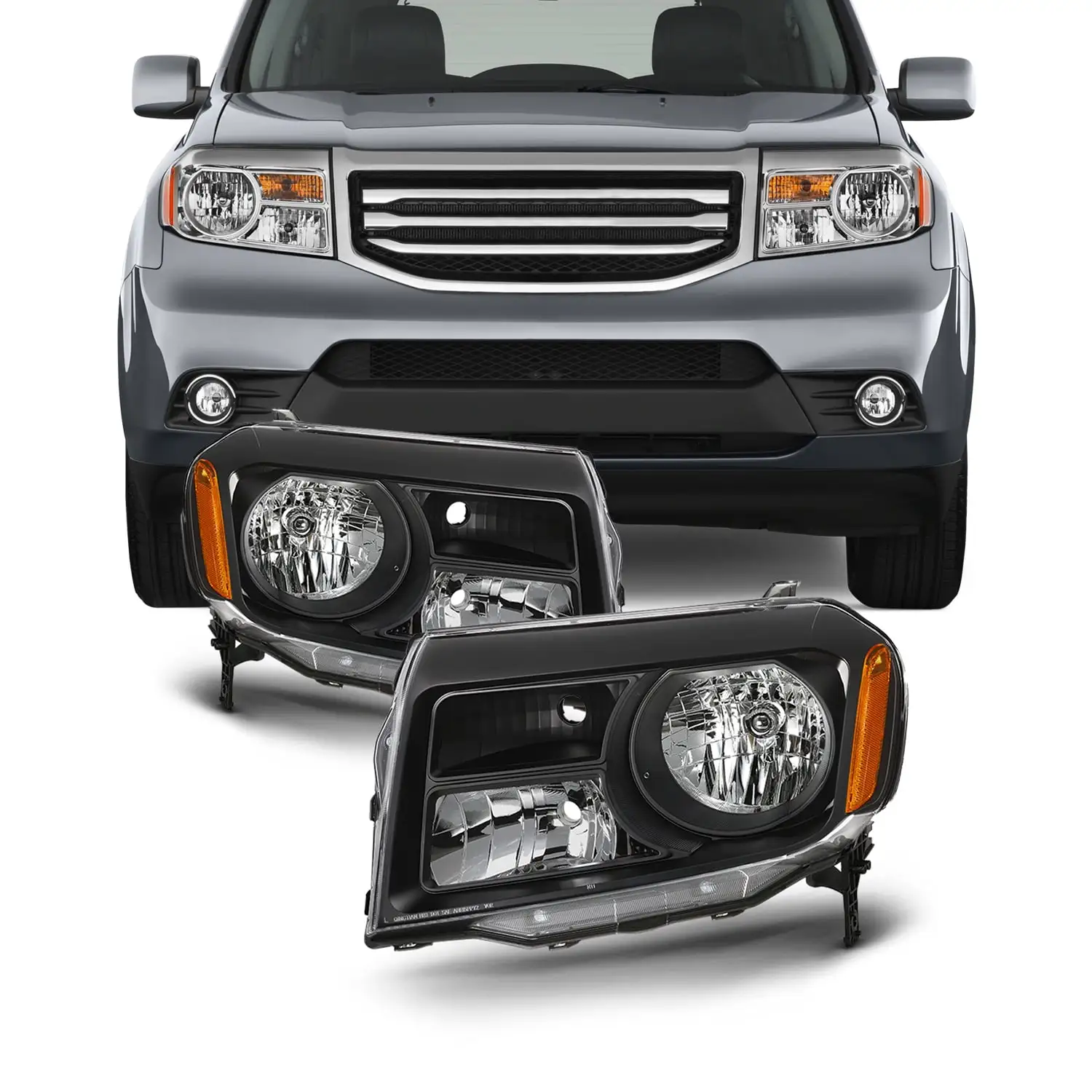 AKKON - Fits 2012 2013 2014 2015 Honda Pilot [Halogen Type] Black Headlights Pair Driver Left+Passenger Right Replacement