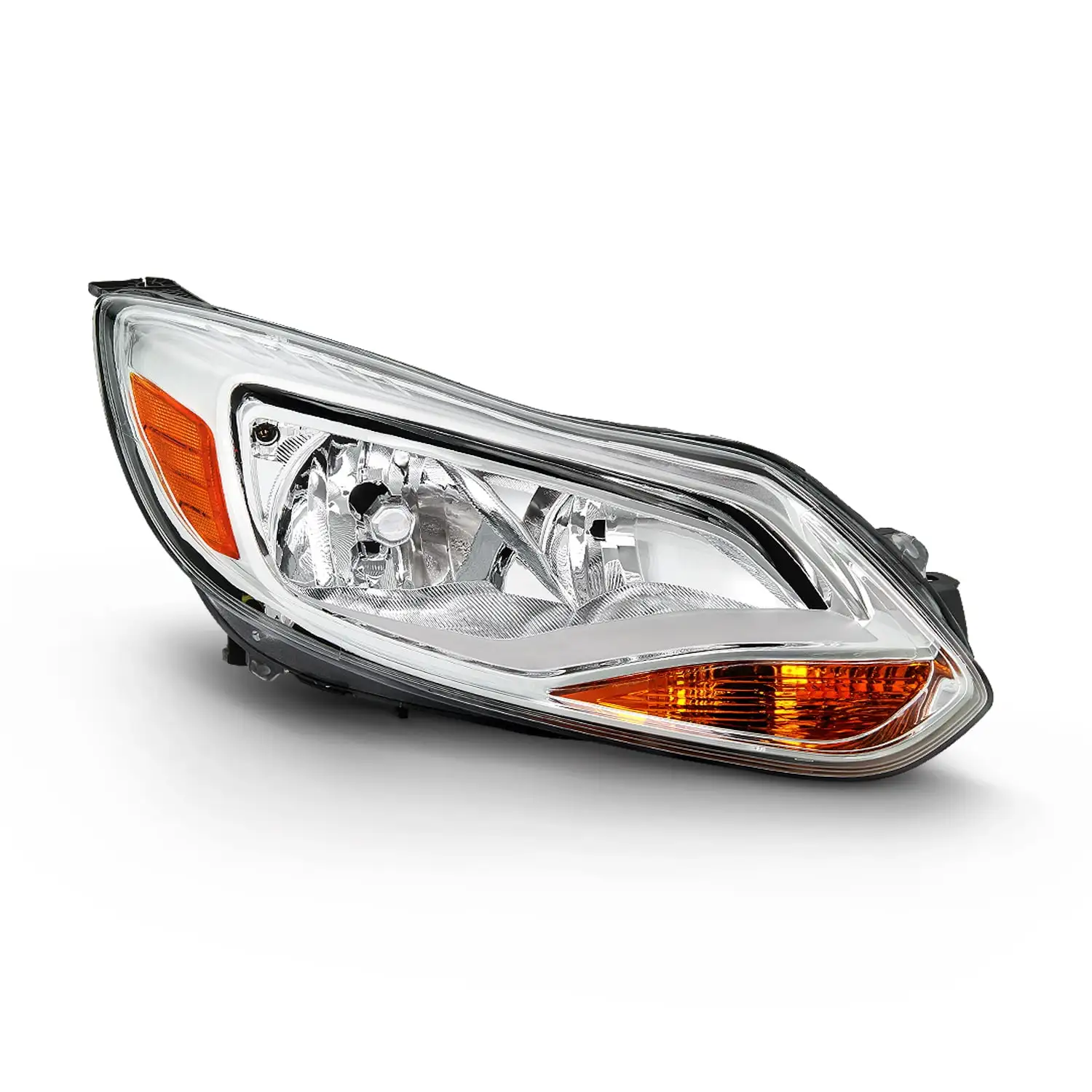 AKKON - Fits 2012 2013 2014 Ford Focus 4Door Sedan Hatchback [Halogen Type] Chrome Trim Headlight Passenger Right Replacement