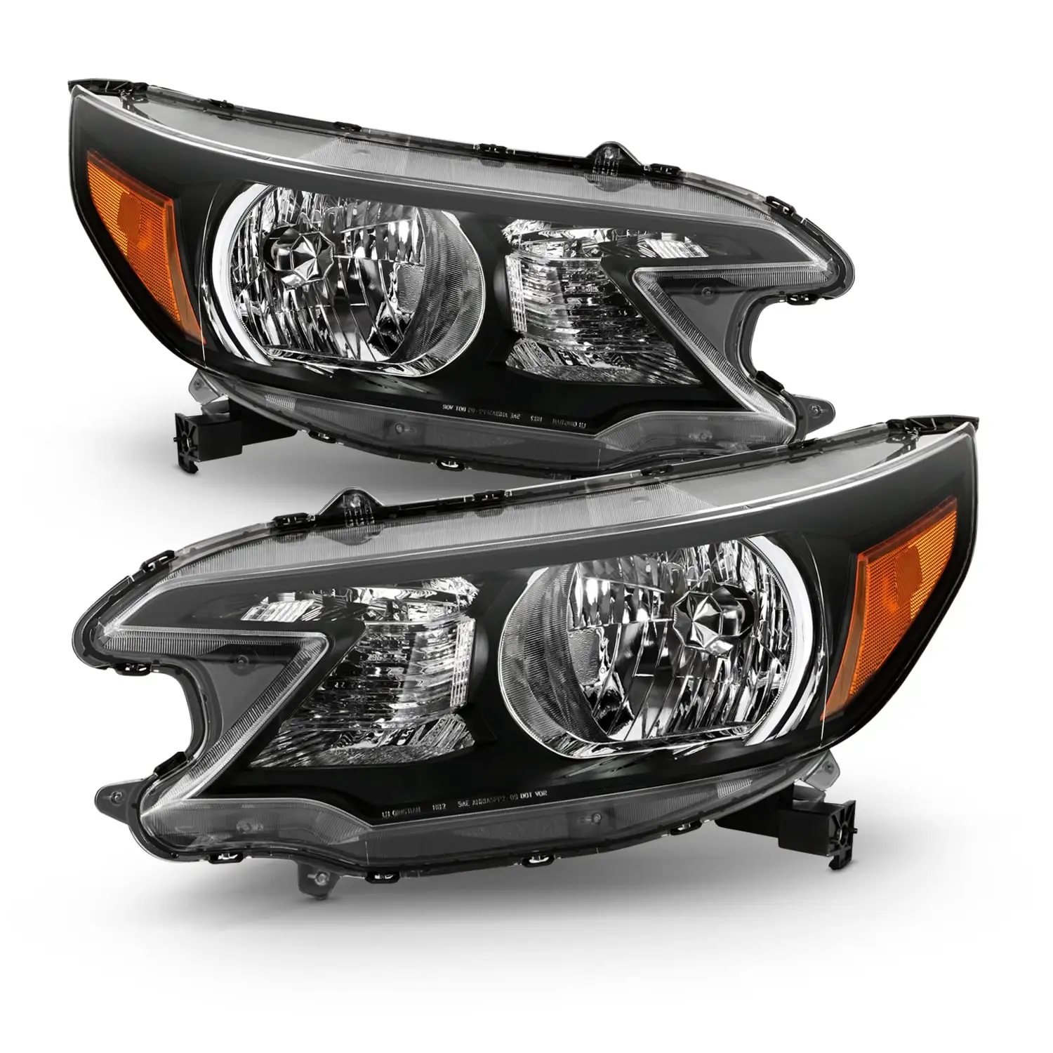 AKKON - Fits 2012 2013 2014 Honda CR-V [Halogen Type] Black Headlights Pair Driver Left+Passenger Right Headlamp Replacement