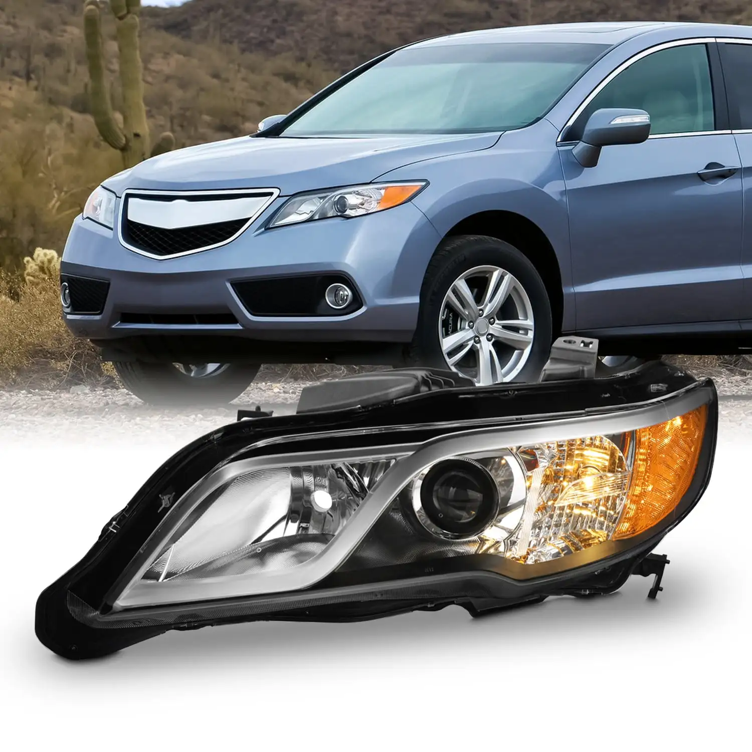 AKKON - Fits 2013 2014 2015 Acura RDX [Halogen Type] Projector Black Headlight Headlamp Driver Left Side Replacement