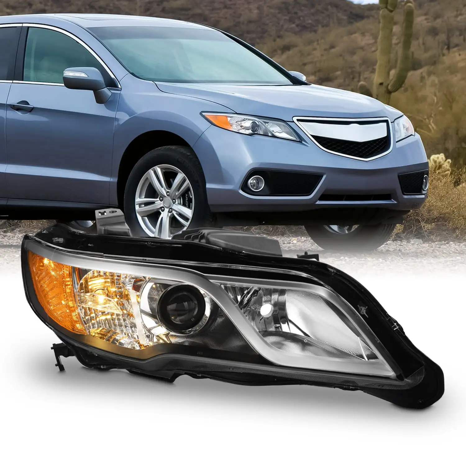 AKKON - Fits 2013 2014 2015 Acura RDX [Halogen Type] Projector Black Headlight Headlamp Passenger Right Side Replacement