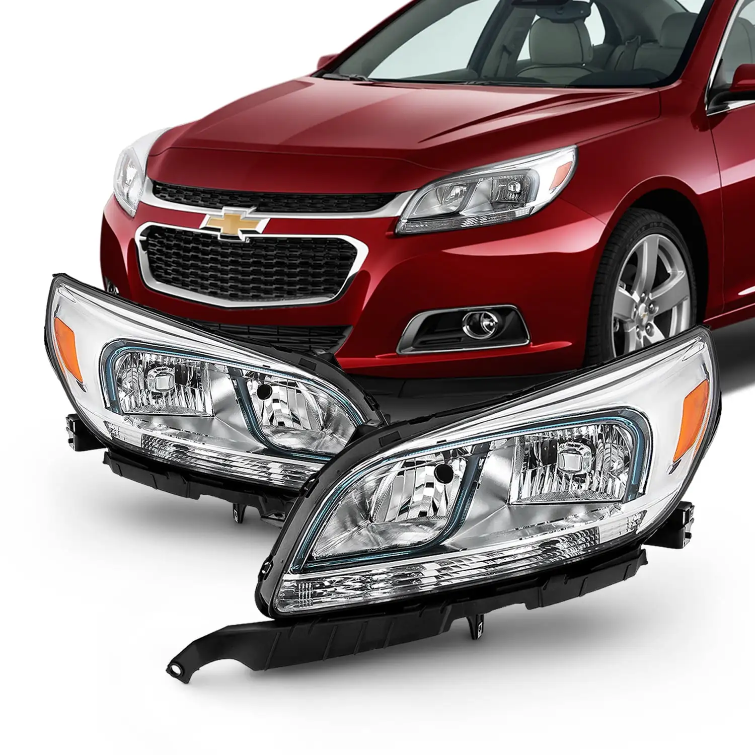 AKKON - Fits 2013 2014 2015 Chevy Malibu LS 2016 Malibu Limited Sedan Halogen Headlight Driver Left+Passenger Right Pair