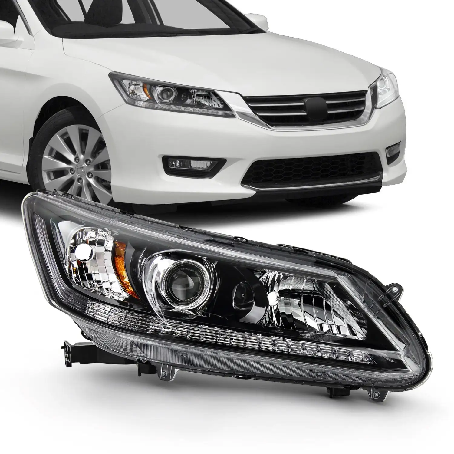 AKKON - Fits 2013 2014 2015 Honda Accord 4Door Sedan without LED DRL Model [Halogen Type] Black Clear Headlight Passenger Right