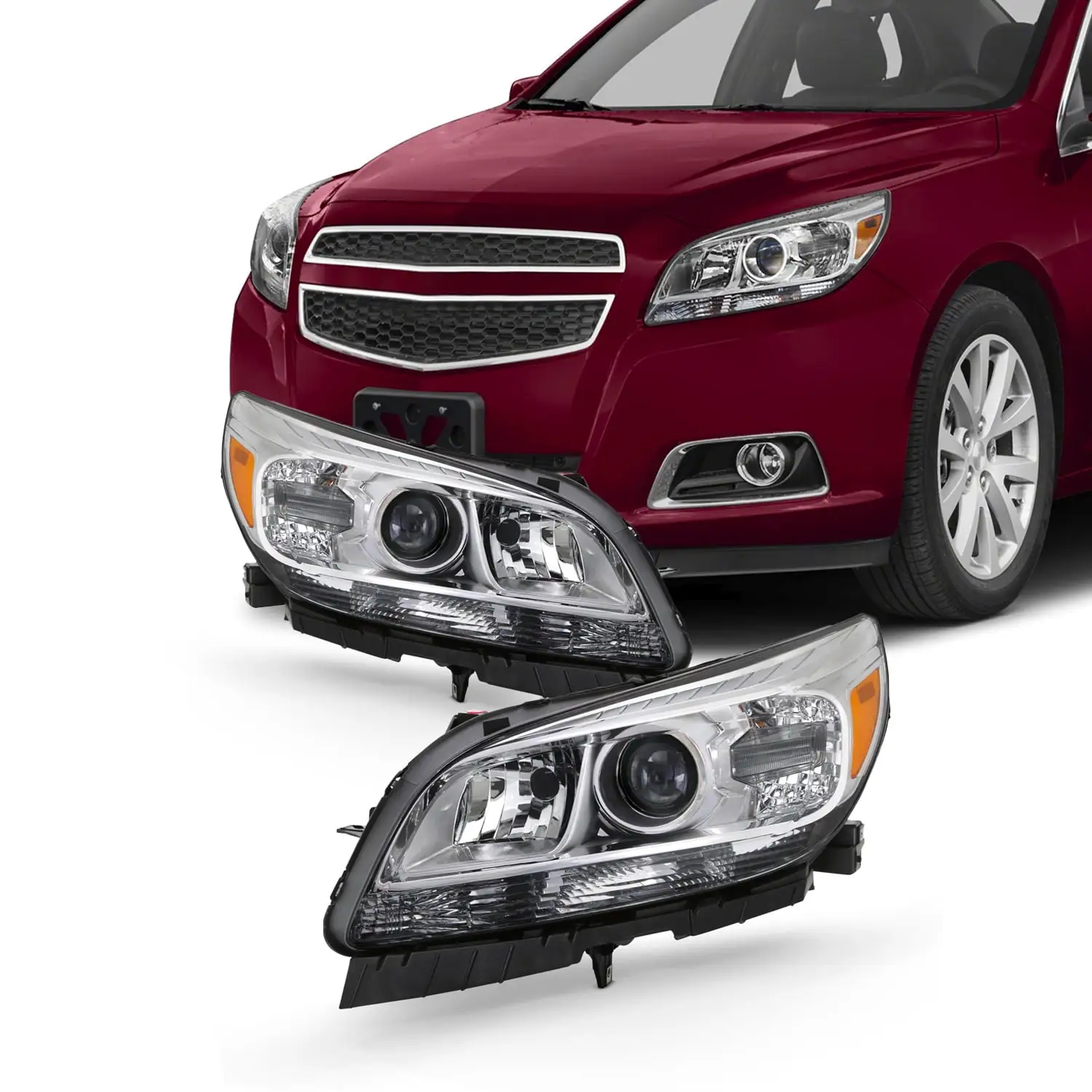 AKKON - Fits 2013-2015 Chevy Malibu 2016 Malibu Limited Eco LT LTZ [Projector Style] Halogen Chrome Headlights Pair Left+Right