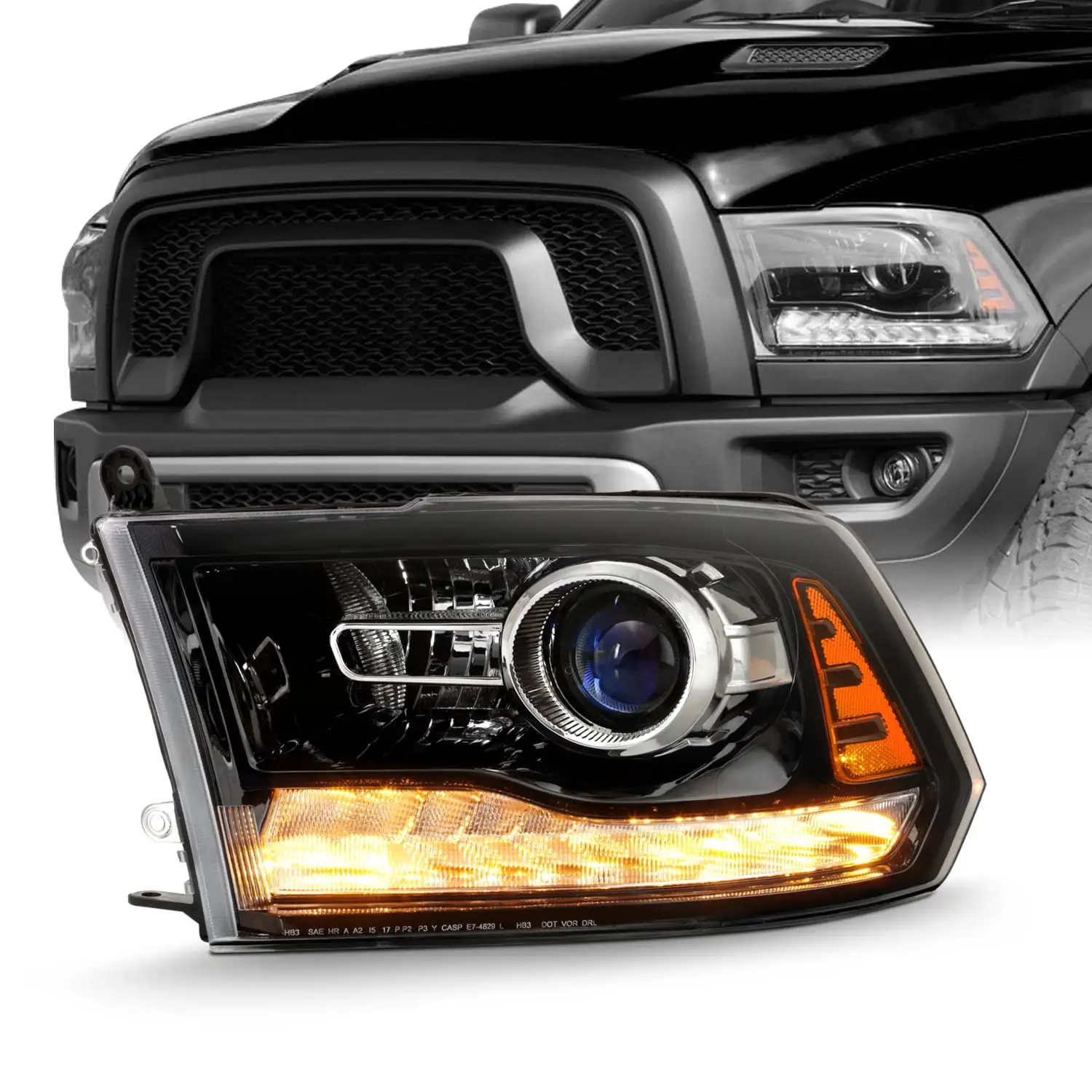 AKKON - Fits 2013-2015 Dodge Ram 1500 / 2500 /3500 OE Projector Headlights with LED DRL - Left Driver Side