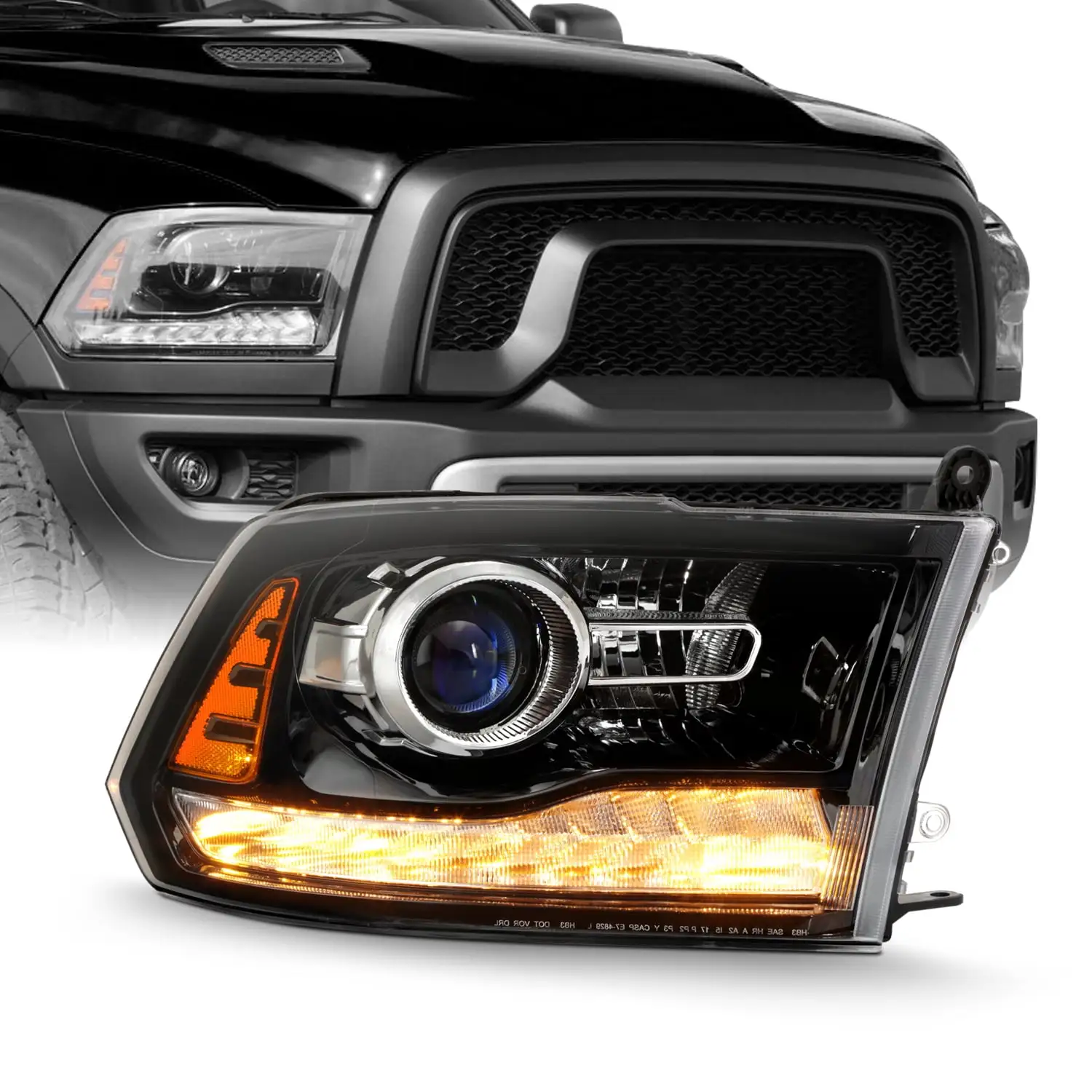 AKKON - Fits 2013-2015 Dodge Ram 1500 / 2500 /3500 OE Projector Headlights with LED DRL - Right Passenger Side