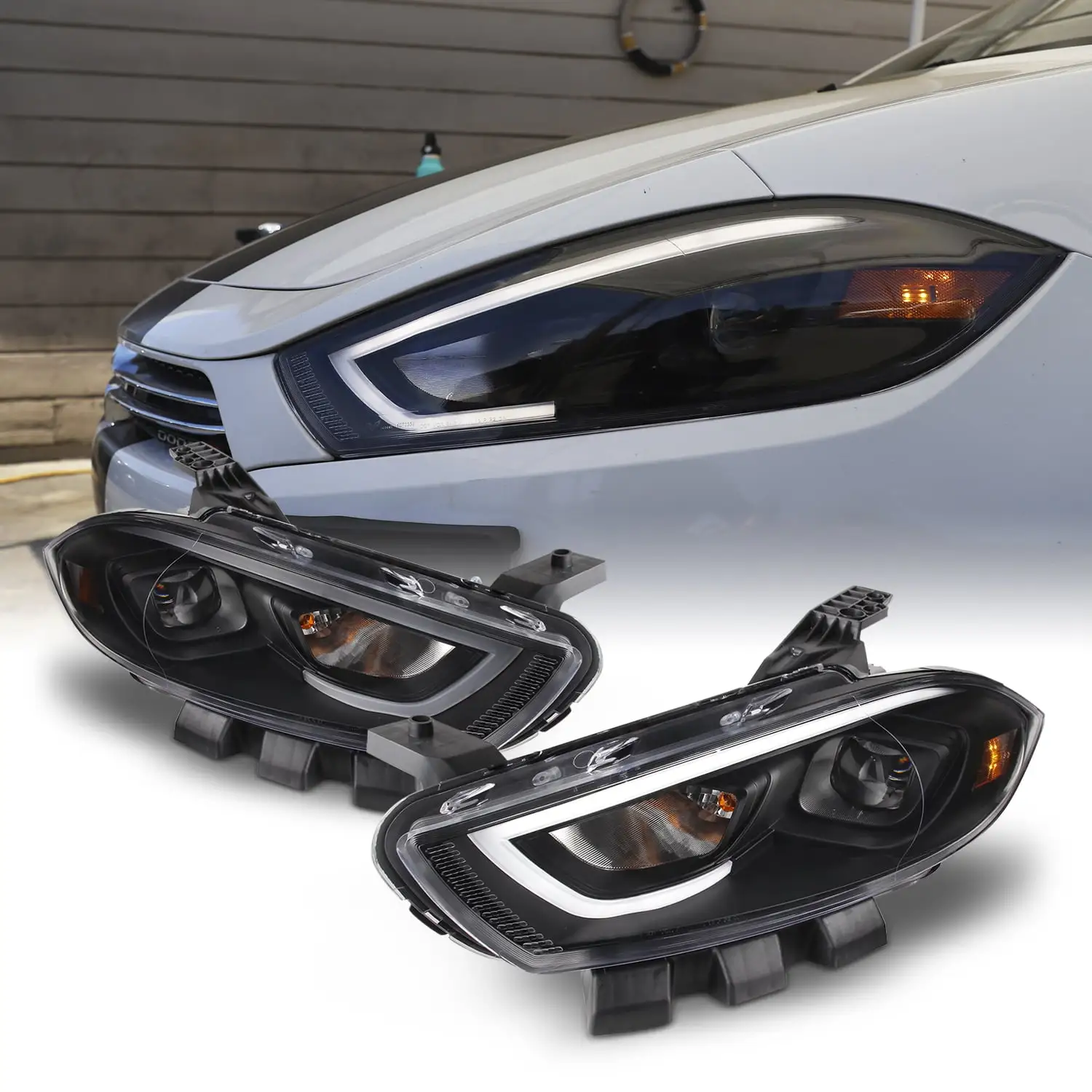 AKKON - Fits 2013-2016 Dodge Dart Projector Headlights LED Light Bar Black Housing [Factory HID Models]