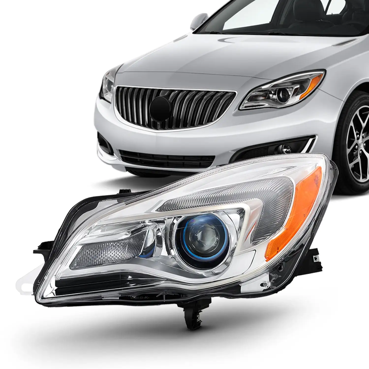 AKKON - Fits 2014 2015 2016 2017 Buick Regal Halogen Projector Headlight Chrome Driver Left Side Replacement