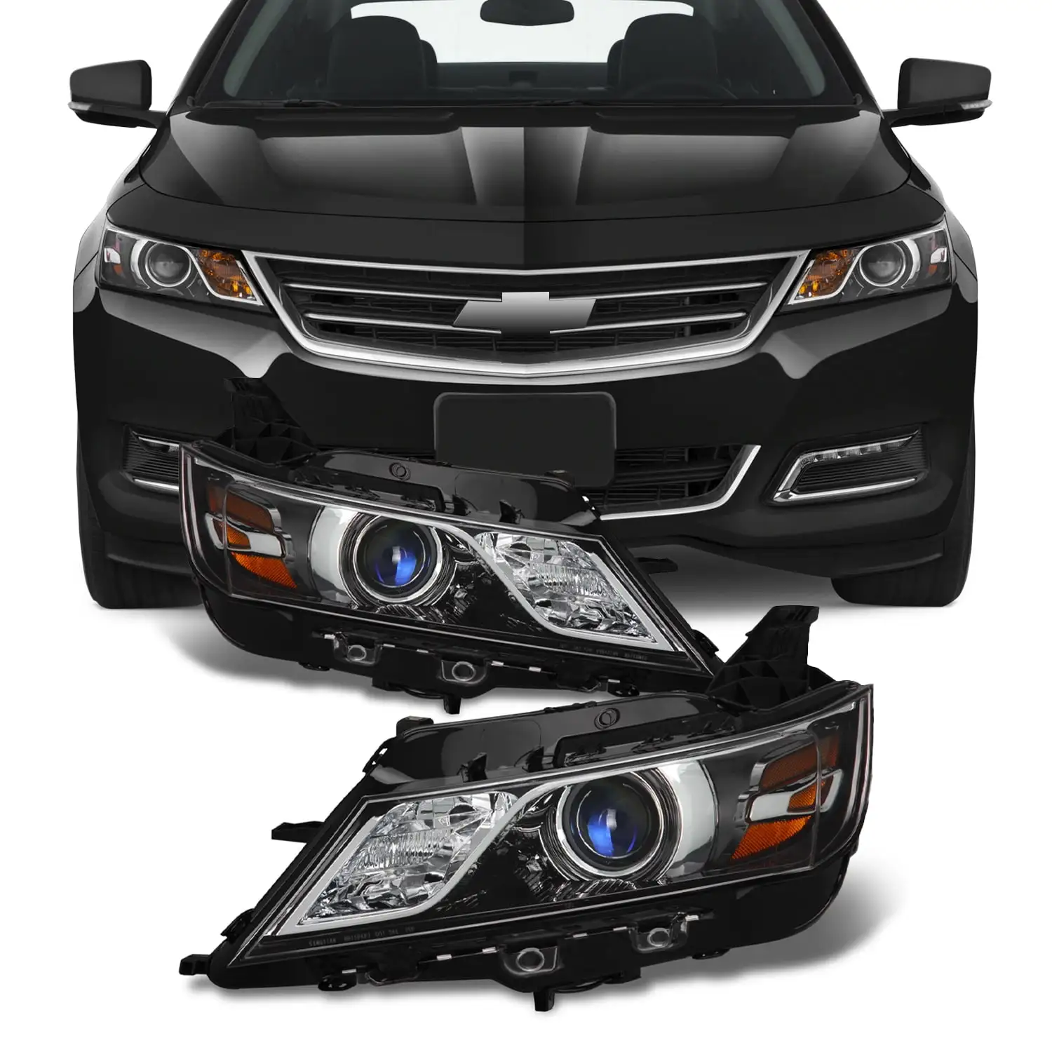 AKKON - Fits 2014-2020 Chevy Impala [Halogen Style] Projector Black Headlights Pair Driver Left + Passenger Right Headlamps