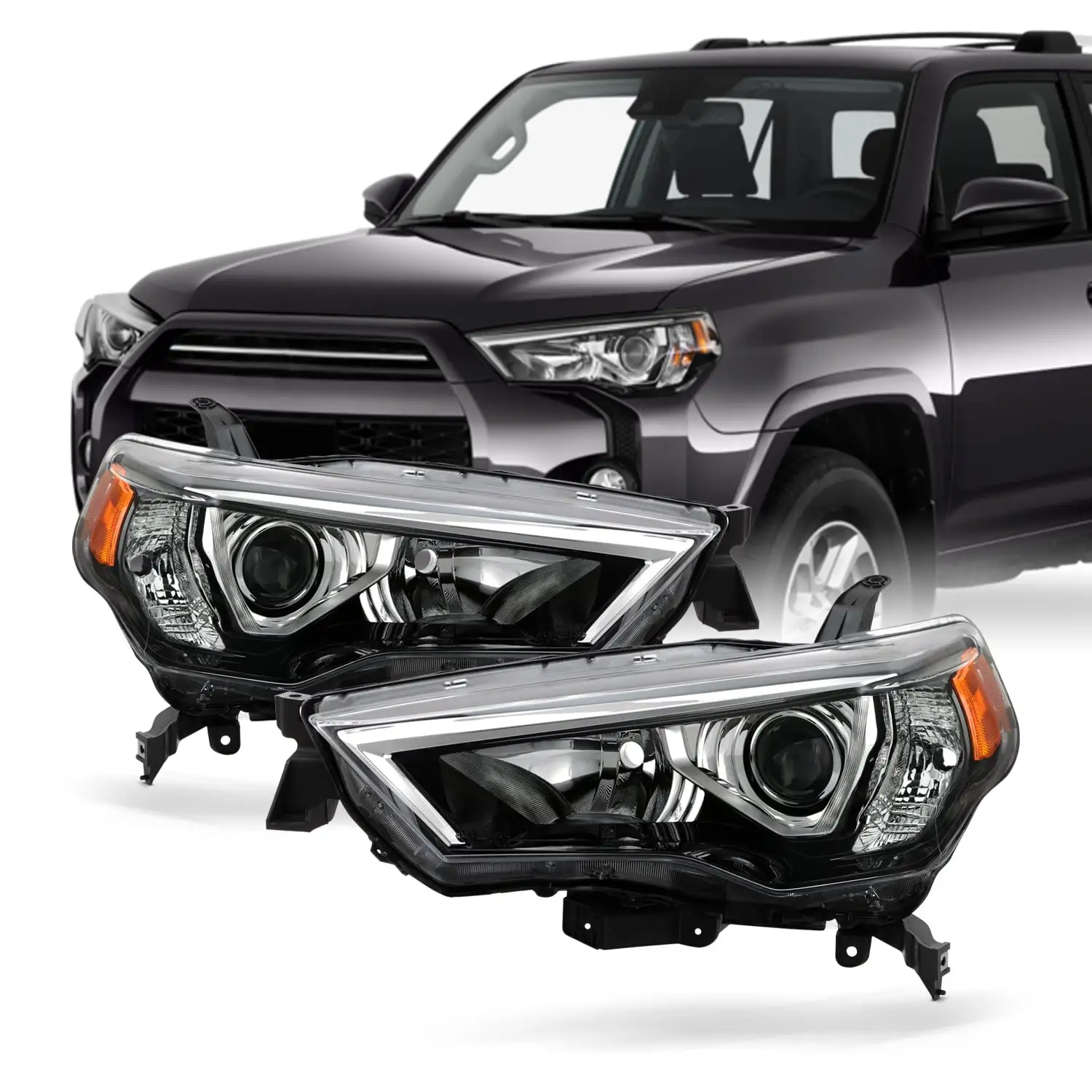 AKKON - Fits 2014-2023 Toyota 4Runner Projector Headlights OE Style Chrome Housing Pair Assembly