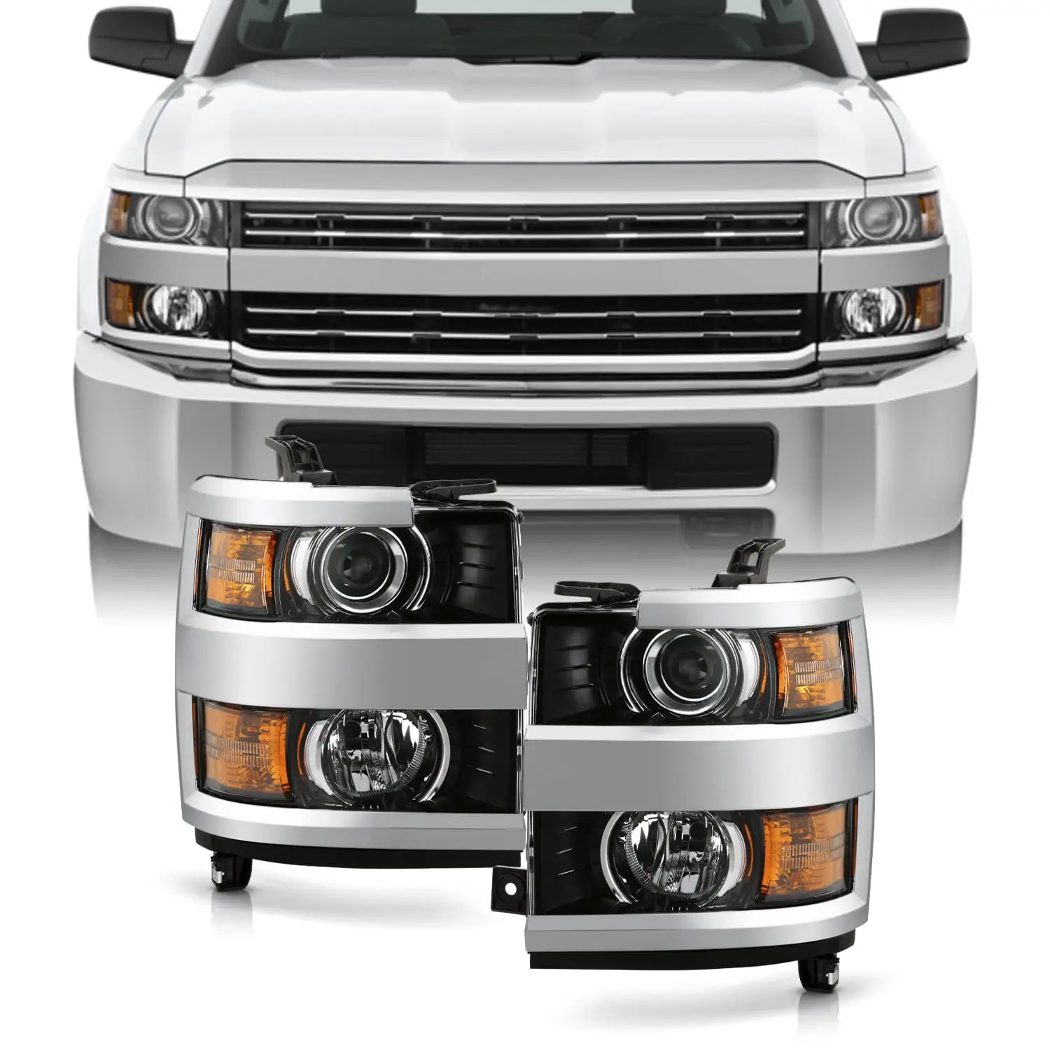 AKKON - Fits 2015-2019 Chevy Silverado 2500 3500 HD OE Chrome Projector Headlights Left & Right Replacement