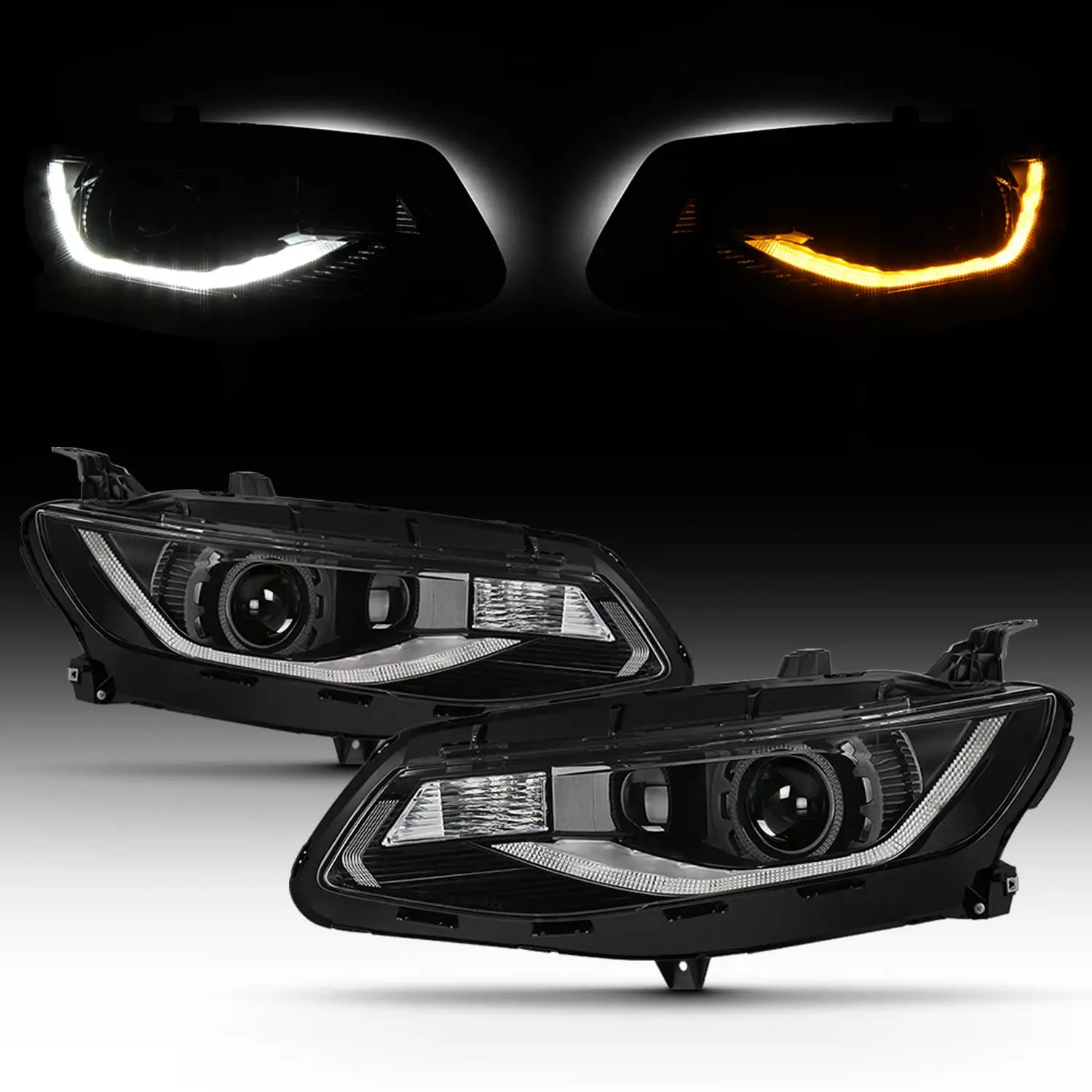 AKKON - Fits 2016-2018 Chevy Malibu Sedan LED Sequential Signal Projector Headlights Pair Black Headlamp Left+Right