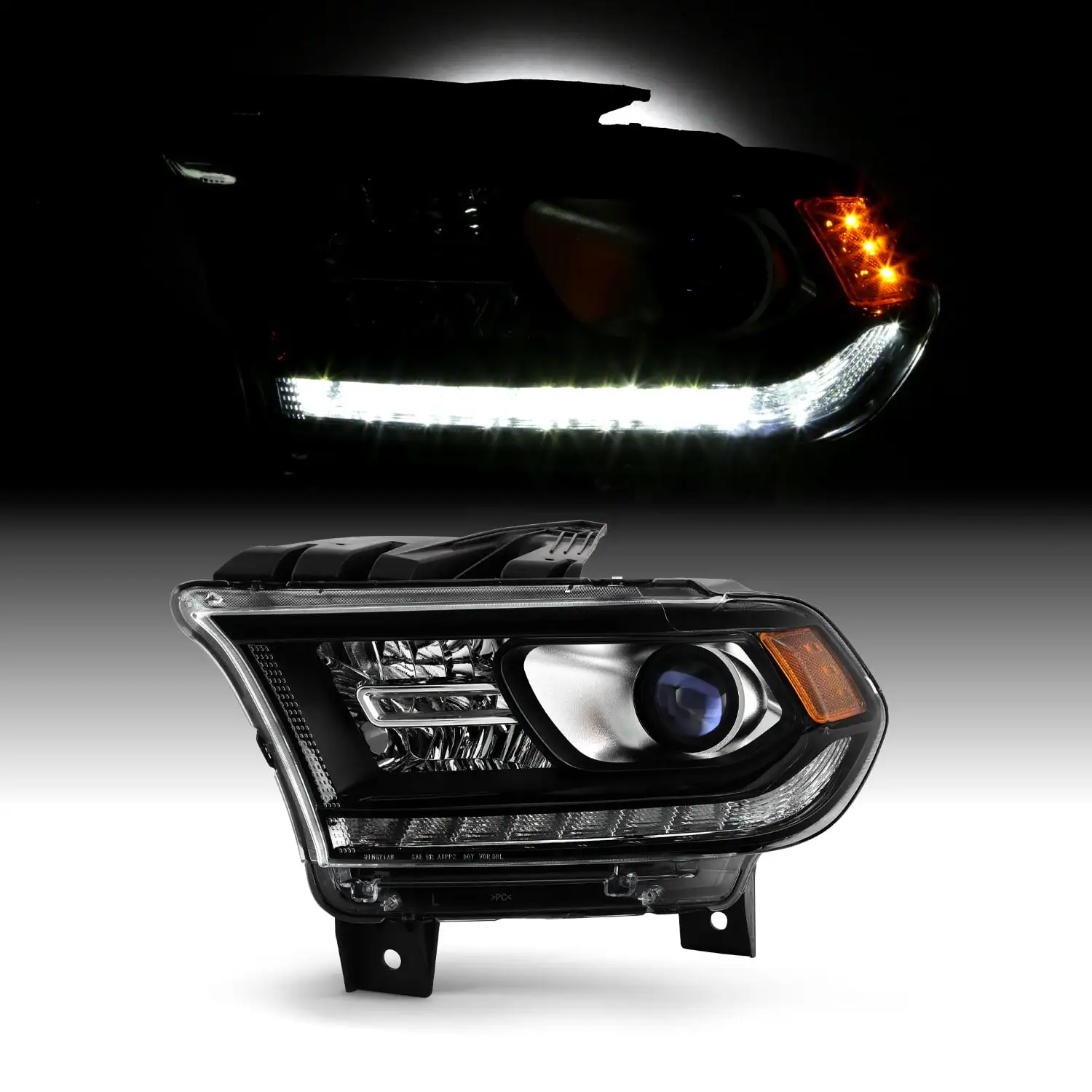 AKKON - Fits 2016-2020 Dodge Durango [Halogen Type] Black Bezel Projector Headlight w/ LED DRL Running Driver Left Replacement