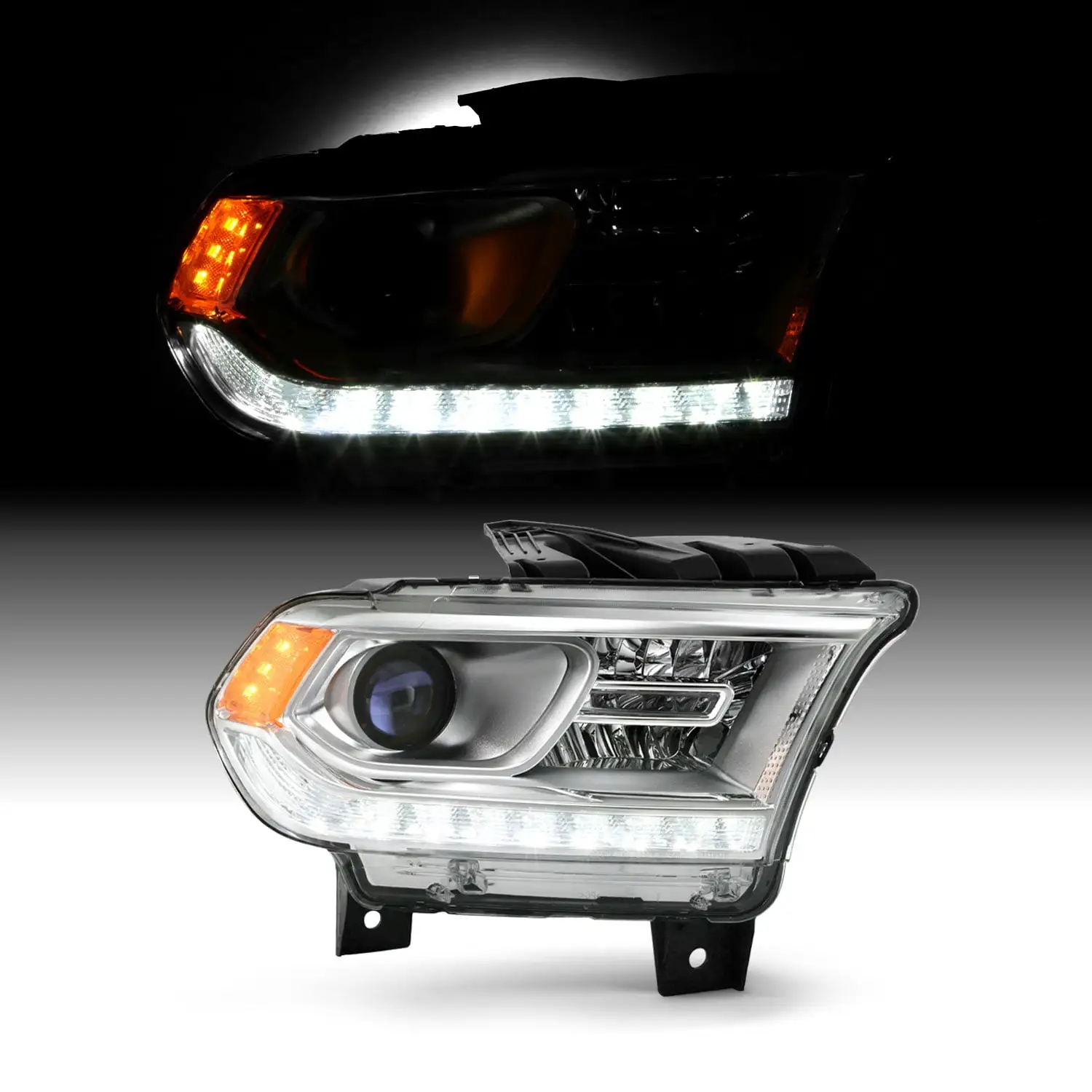 AKKON - Fits 2016-2020 Dodge Durango [Halogen Type] Chrome Bezel Projector Headlight w/ LED DRL Running Passenger Right Side