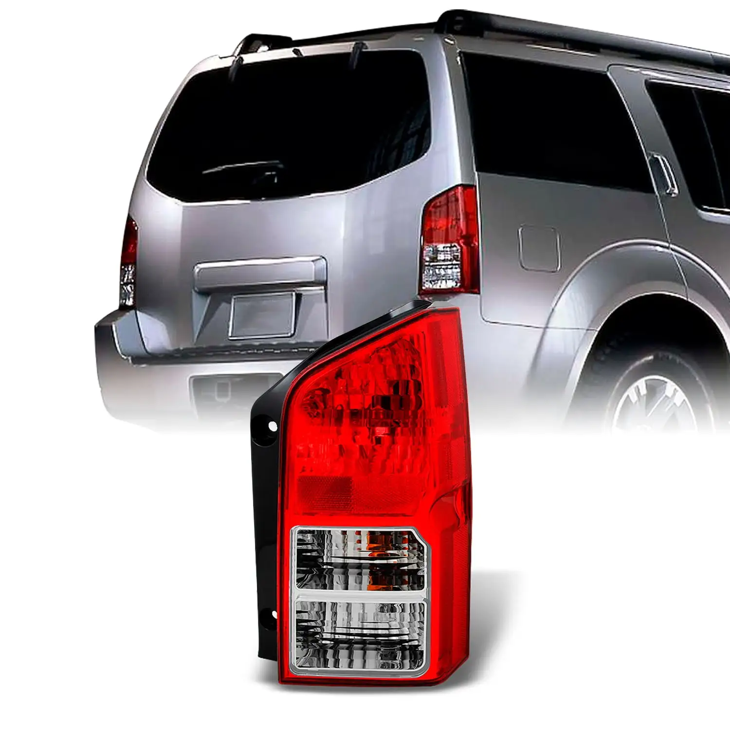 AKKON - Fits 2005-2012 Nissan Pathfinder Chrome Red Clear Tail Lights Brake Lamps Pair Driver Left+ Passenger Right Replacement