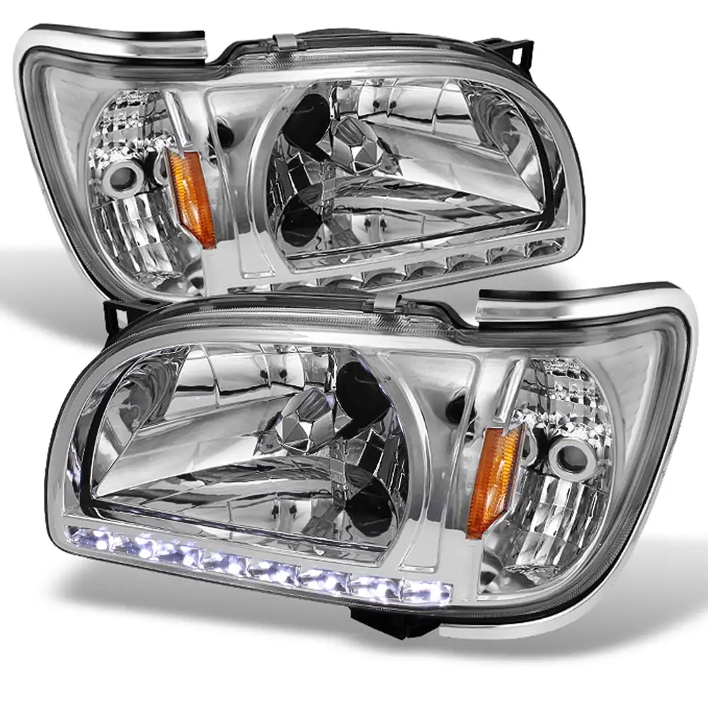 AKKON - For 01 02 03 04 Toyota Tacoma Pickup Truck 1 Piece Clear Headlights [w/ Silver Trim] Corner Signal Lamps Set